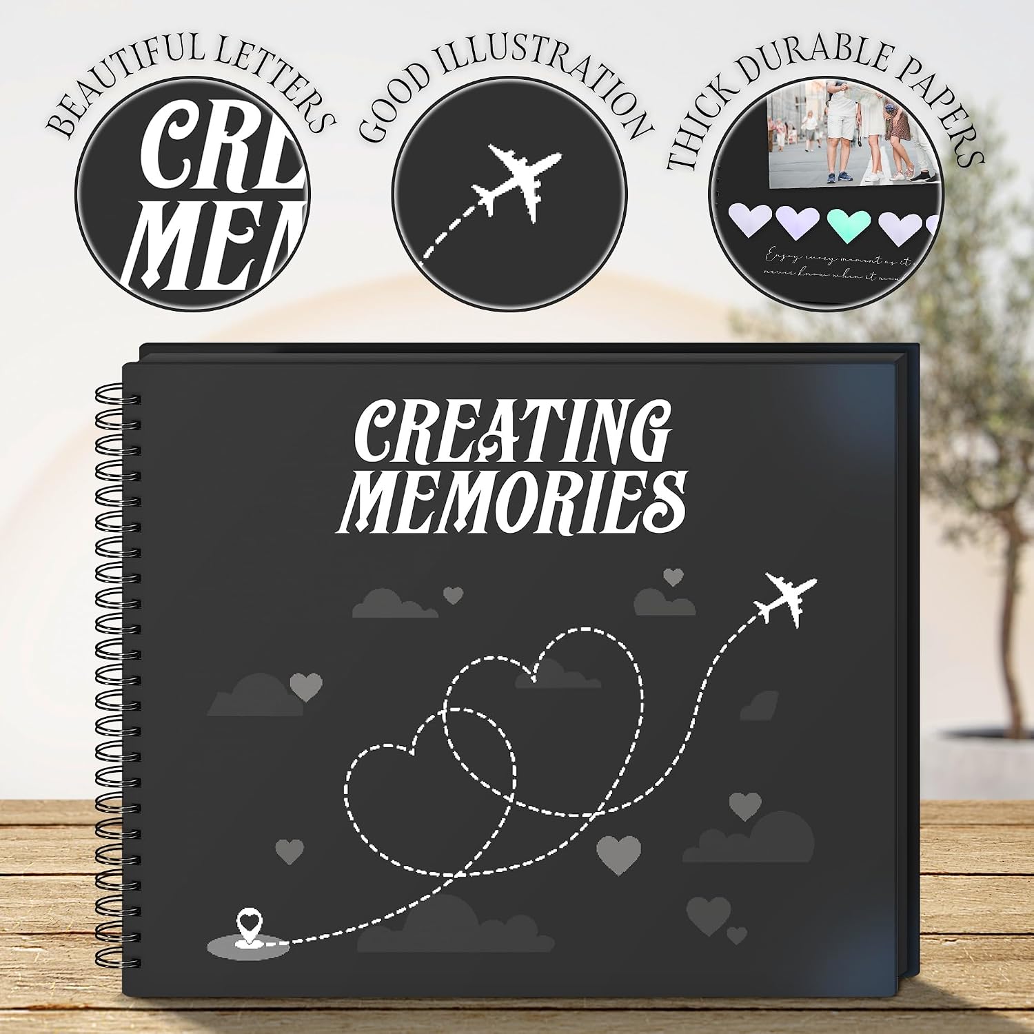 10x8 Scrapbook Paper, Scrapbook Album, 40 Pages 20 Sheets Black Spirals Hardcover Kraft Paper Scrap Book, Photo Book, Creating Memories, Photo Album, Picture Book