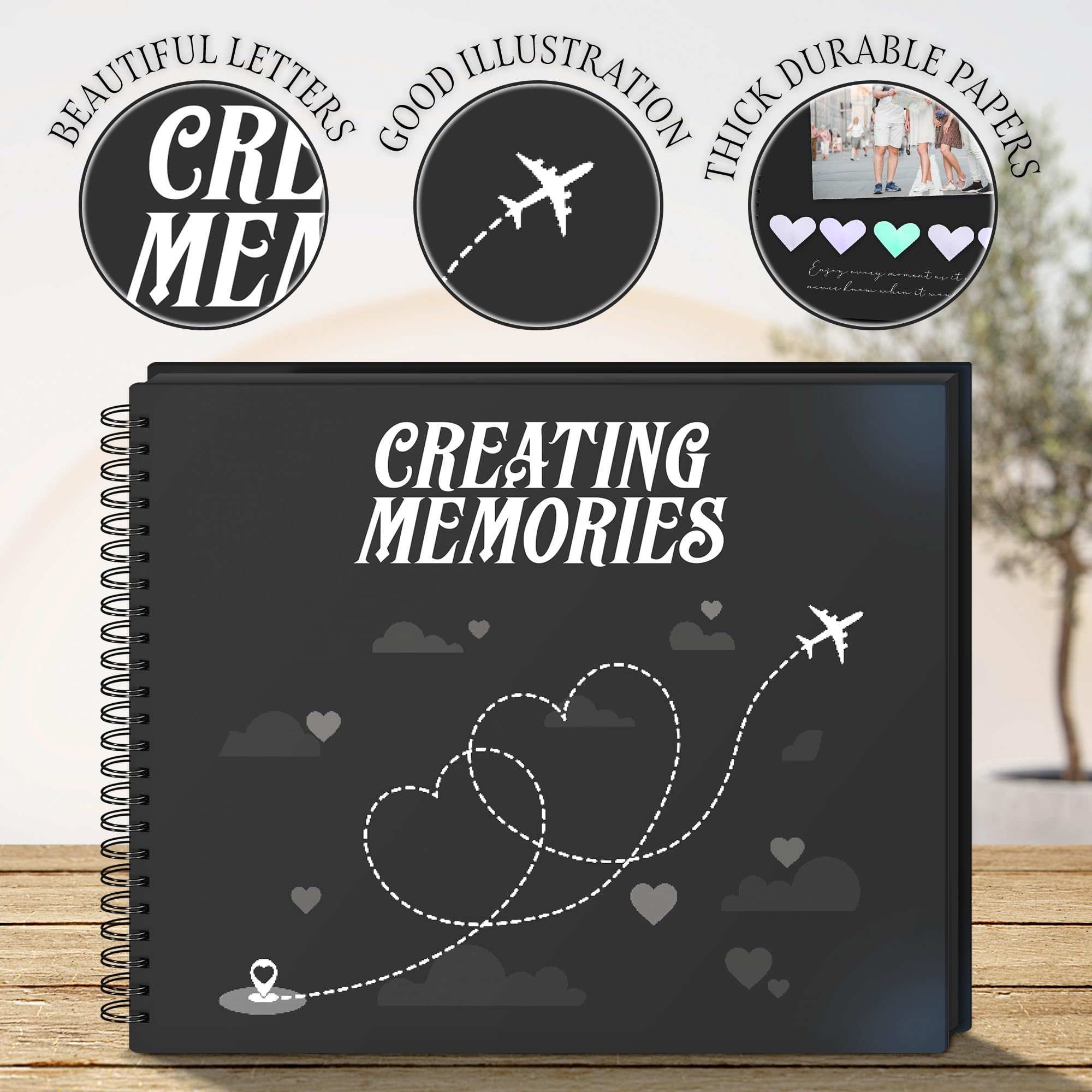 10x8 Scrapbook Papier Scrapbook Album 40 Seiten 20 Blatt Schwarz Spiralen Hardcover Kraftpapier Scrap Book Fotobuch Erstellen Erinnerungen Fotoalbum Bilderbuch