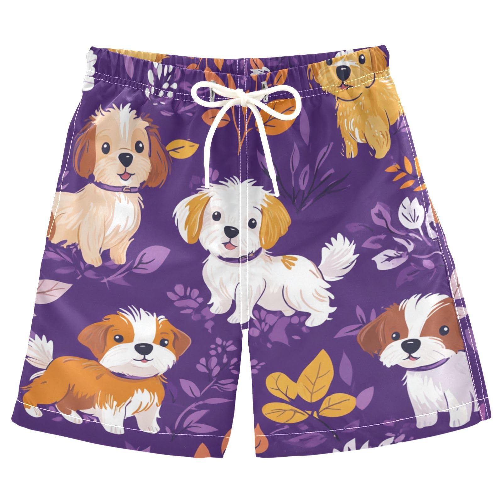 Jucciaco Boys Beach Board Shorts Dog Pet Purple Cartoon Swim Trunk Teen Swimwear