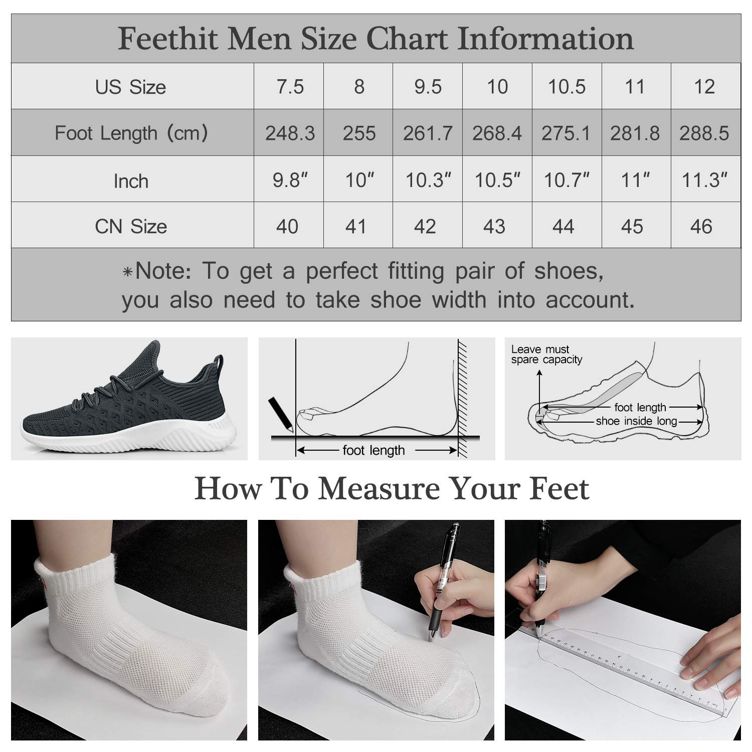 Feethit - Zapatillas de senderismo para hombre, ligeras, transpirables, antideslizantes, cómodas y a la moda para hombres, Gris (Gris oscuro), 43 EU