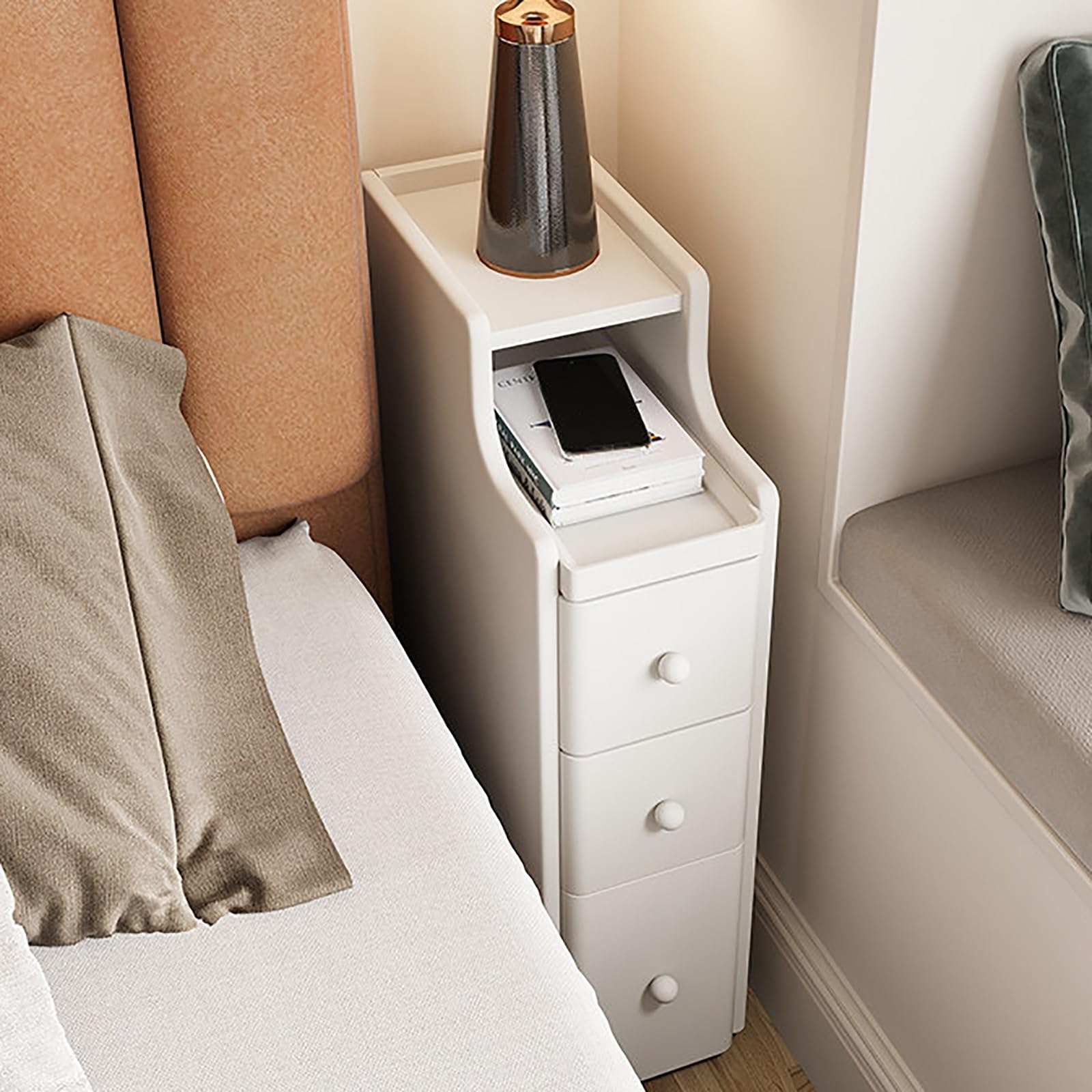 SXZenSpace Narrow Nightstand with 3 Drawers Night Stand White Slim Side End Table Wooden Bedside for Bedroom Entryway(30x40x75cm)