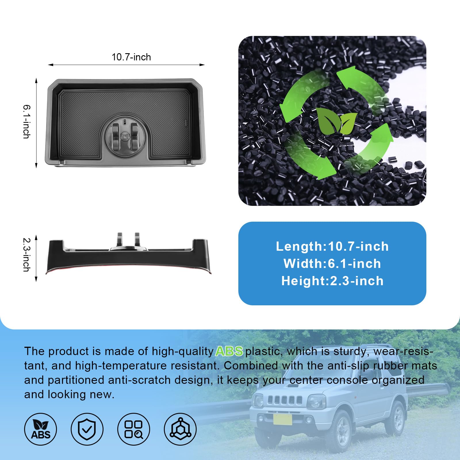 Vano Portaoggetti del Cruscotto Centrale Compatibile con Suzuki Jimny JB23 JB33 1998-2018, Console Centrale Portaoggetti, Organizer per Console Centrale con Tappetino Antiscivolo Nero