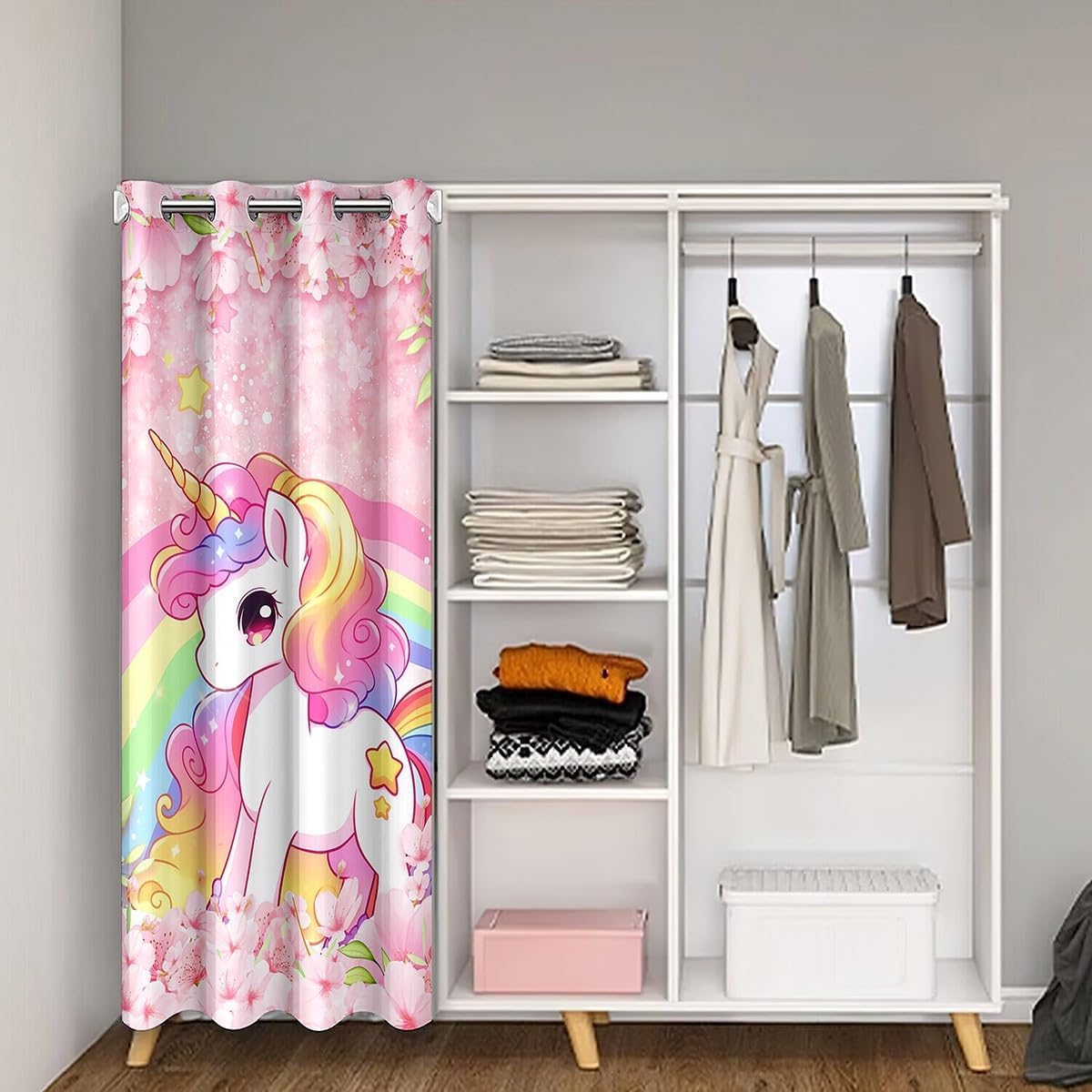Lovely Unicorn Door Curtain Cute Cartoon Animal Dreamy Doorway Curtain for Closet Door Colorful Rainbow Pink Cherry Blossom Lovely Castle Door Drape for Bedroom Privacy 1 Panel 60" W X 80" L