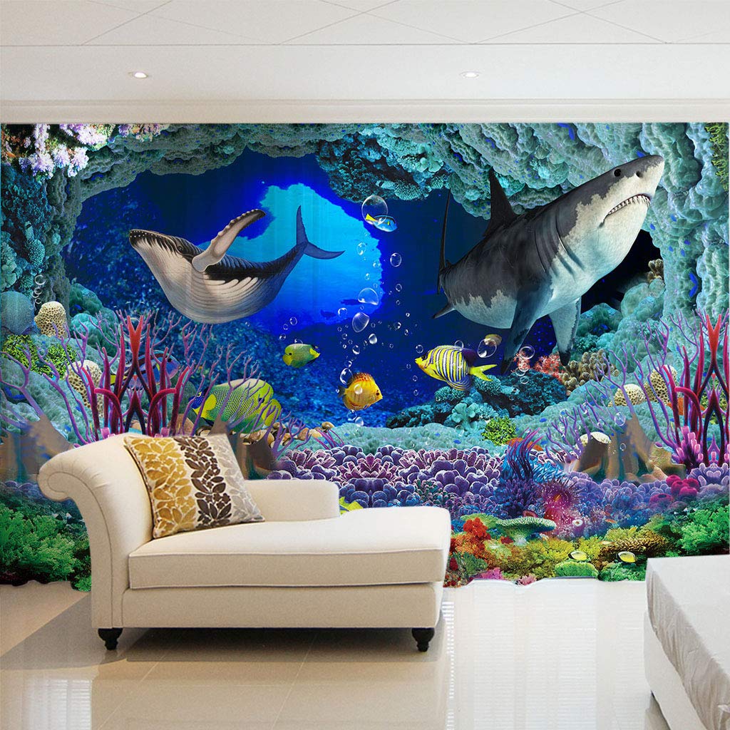 Rideau voilage pour chambre adulte bleu et requin qui sublime la lumière du salon