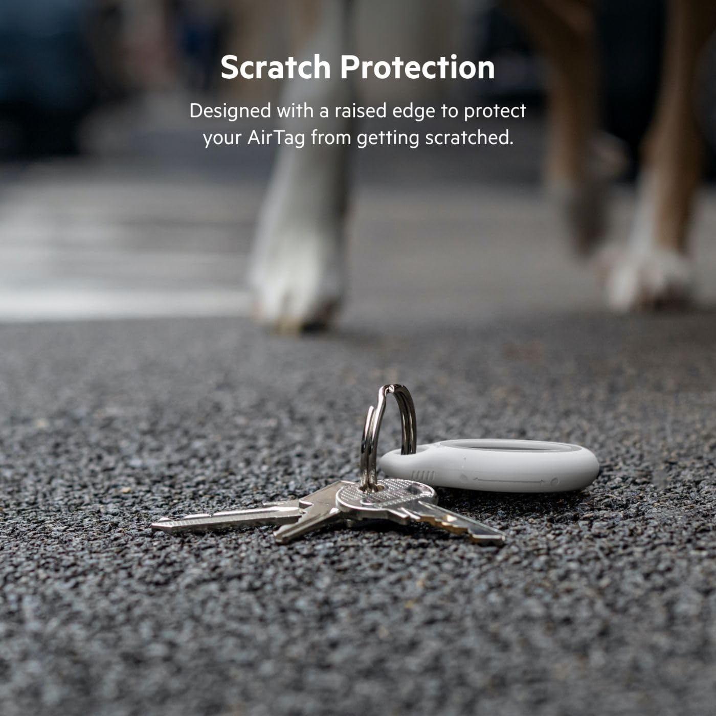 Belkin Etui na Apple AirTag z Kółkiem na Klucze (4 Szt.), Odporne na Zarysowania Etui z Otwartą Przednią Częścią i Podwyższonymi Krawędziami, Akcesorium na AirTaga do Kluczy, Zwierząt, Bagażu itp.