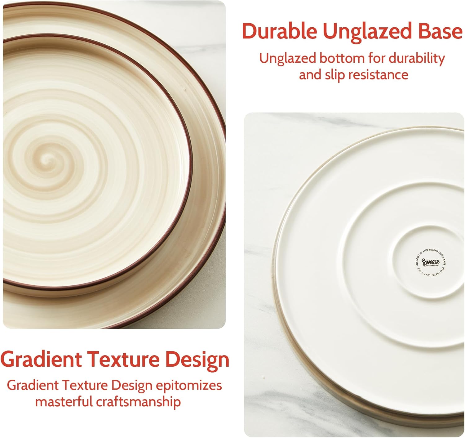 Sweese 7.8 Inch Porcelain Dessert Plates Set of 6 - Gradient Salad Plates, Microwave & Dishwasher Safe, Scratch-Resistant, Elegant High-Edge Design for Appetizers, Cakes, Pasta - Neutral - Image 5