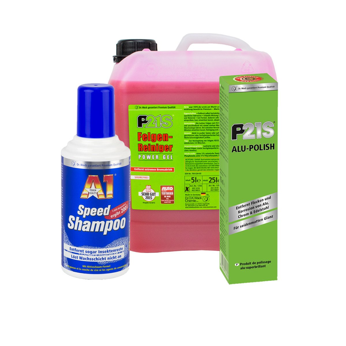 Auto Shampoo + Cerchioni Politur seidenmatter glanz + Pulitore Cerchioni Gel Set per la cura