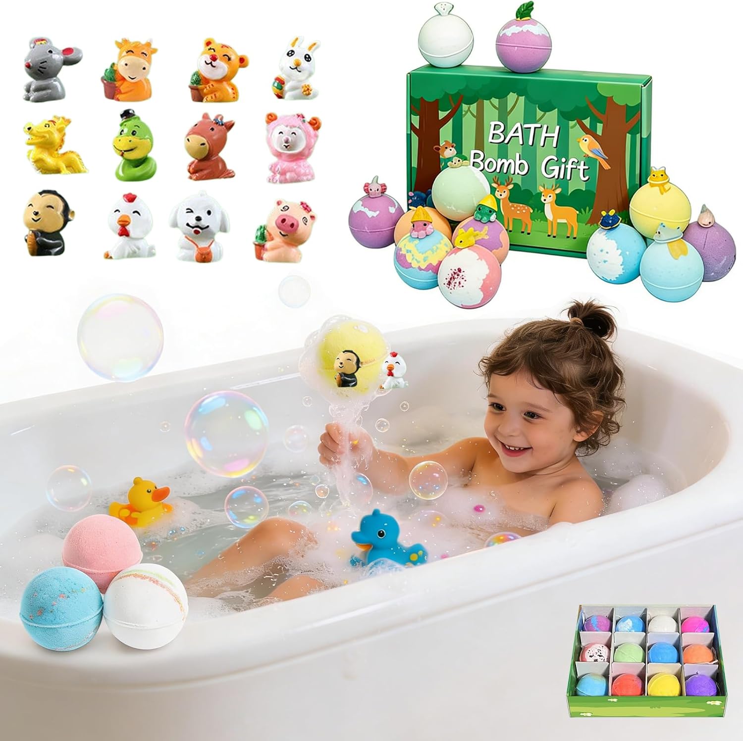 Bath Bombs for Kids with Toys Inside-20/12 Pack, Bath Bombs with with Mega Bubbles & Surprise Inside, Fun Fizzing Baths Bomb, Perfect Easter Gifts for Kid, Birthday Holiday Present (12Pcs-Animals)