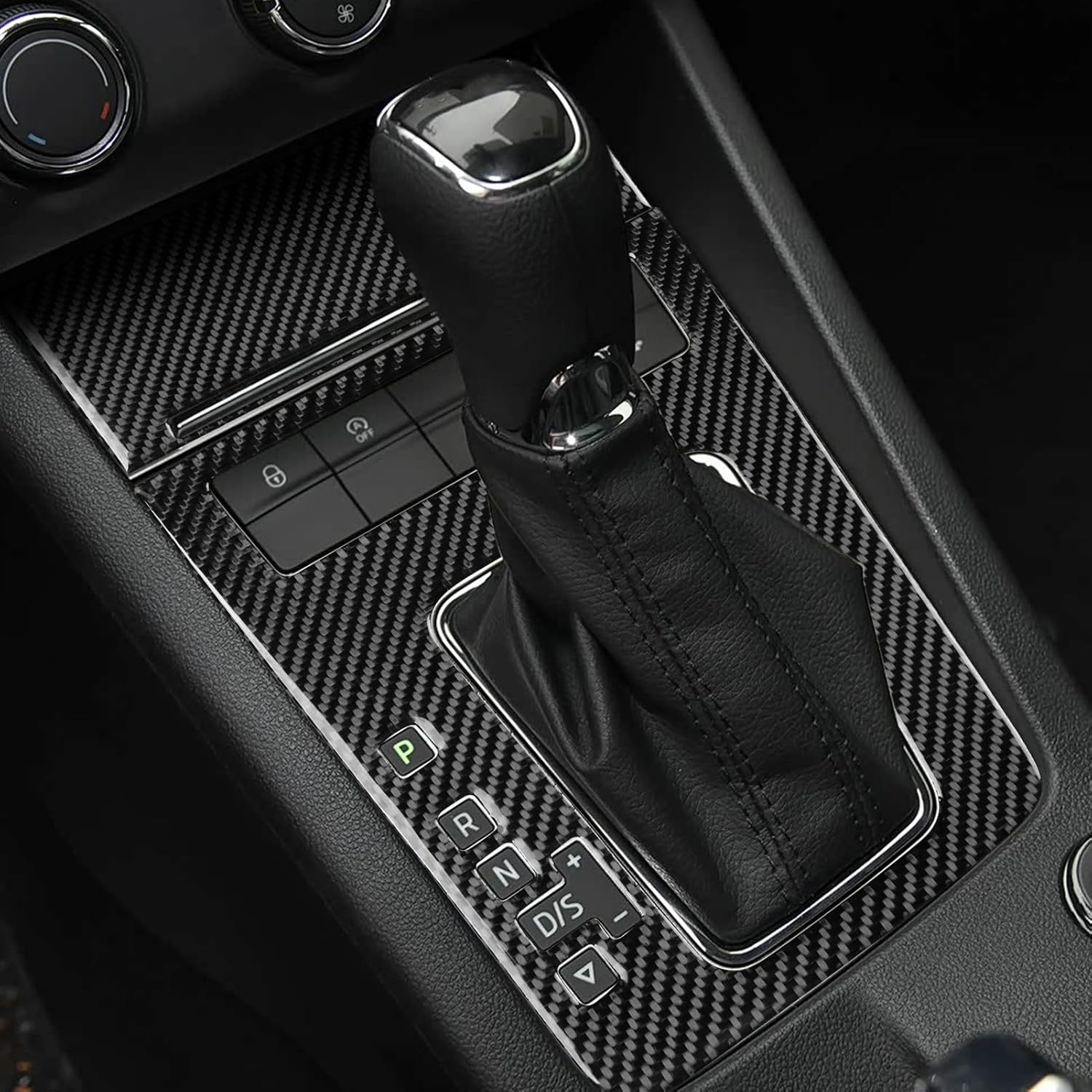 Car Carbon Fiber Accessories Protective Cover Sticker Compatible with Skoda Octavia 2017 2018 2019 2020 2021 (Gear Shift Bezel Panel 2pcs, Excluding Pro Version)