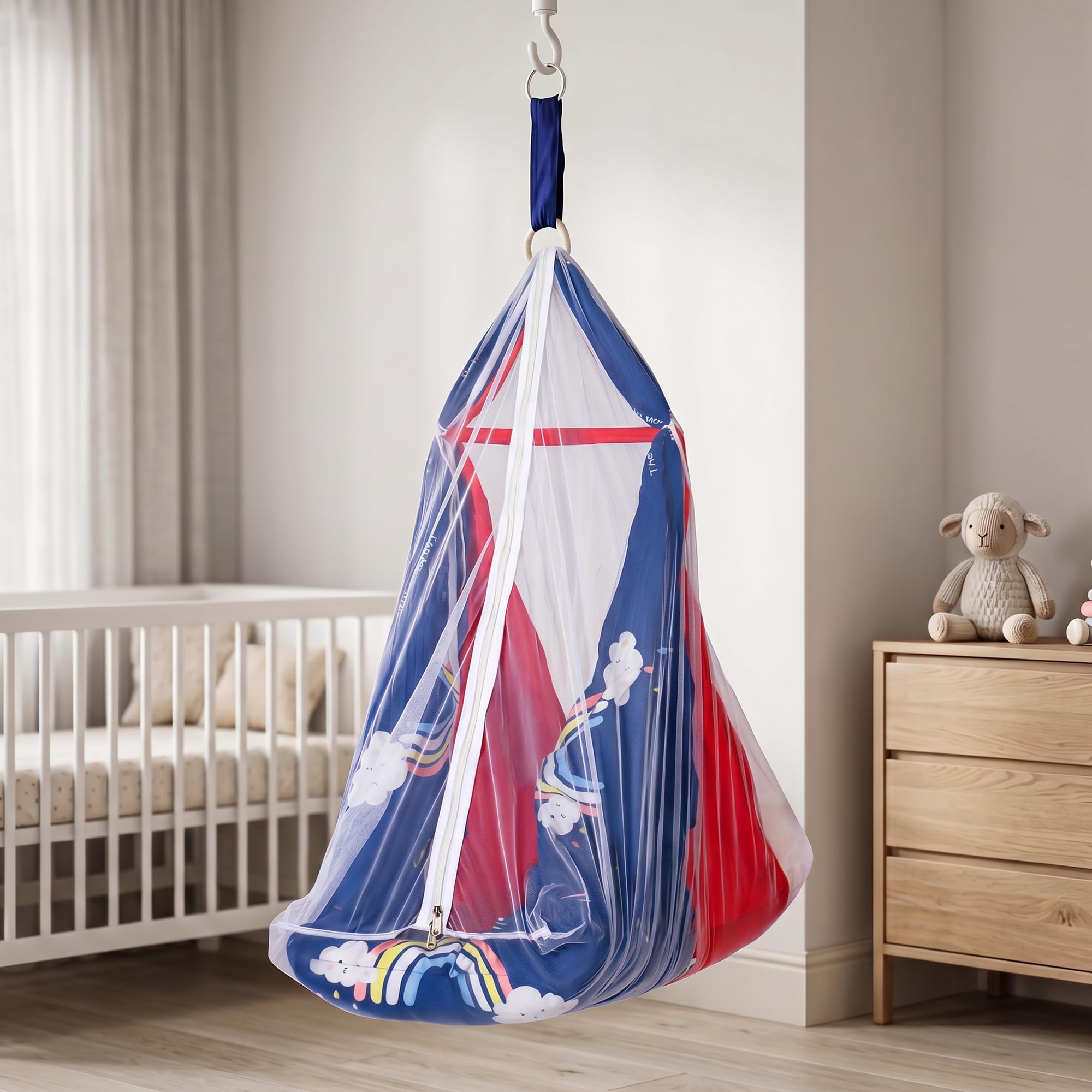 BAYBEE Harmona Cotton Newborn Hanging Swing Cradle with Bedding Set, Mosquito Net & Spring Set, Portable Jhula/Jhoola for Boys & Girls, Window Hanger Cradle for Babies 0-2 Years (Red)-picture-25