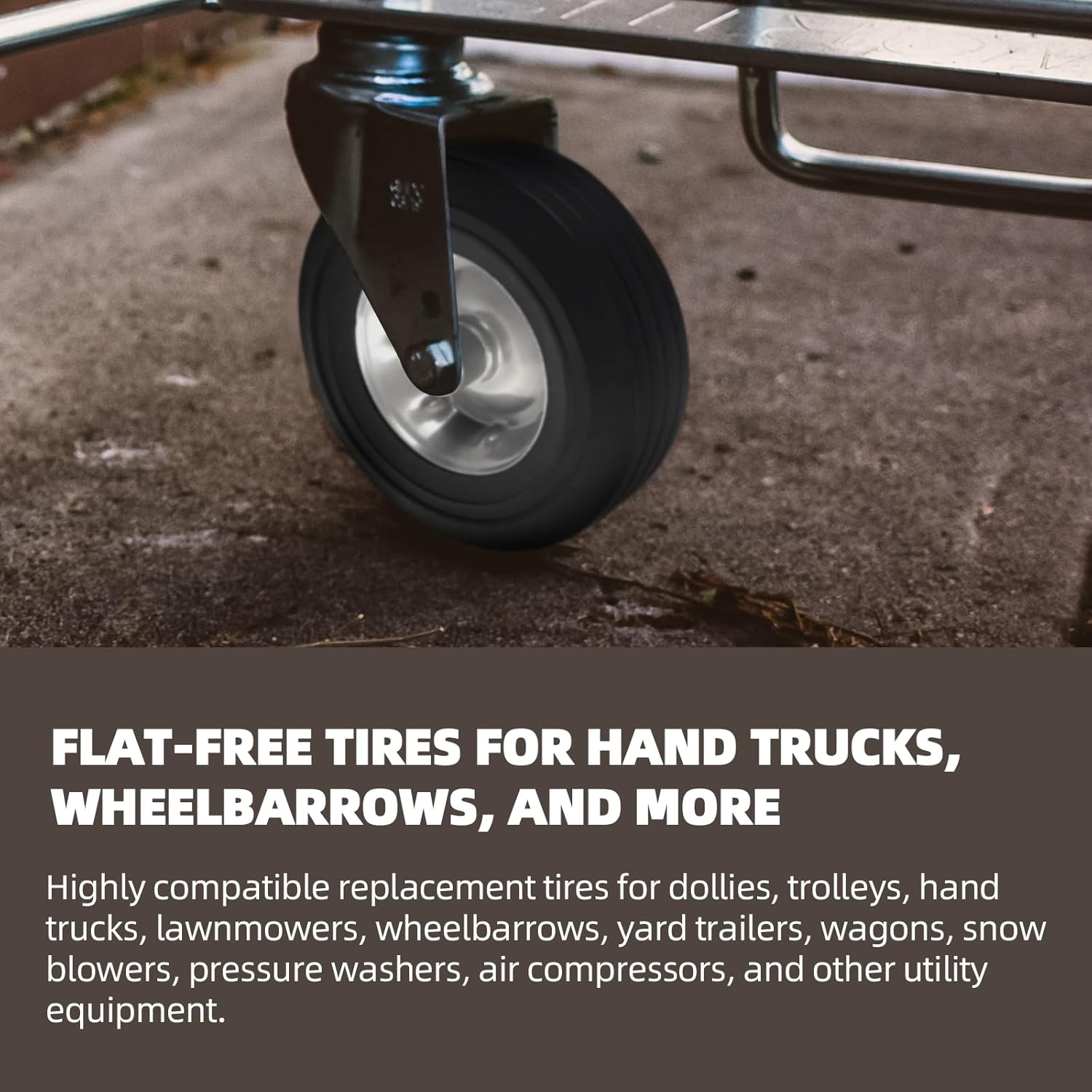 AR-PRO (2-Pack) 10" x 2.5" Flat Free Solid Rubber Replacement Tires - Flat-Free Tire and Wheel for Hand Trucks and Wheelbarrows with 5/8" Axles
