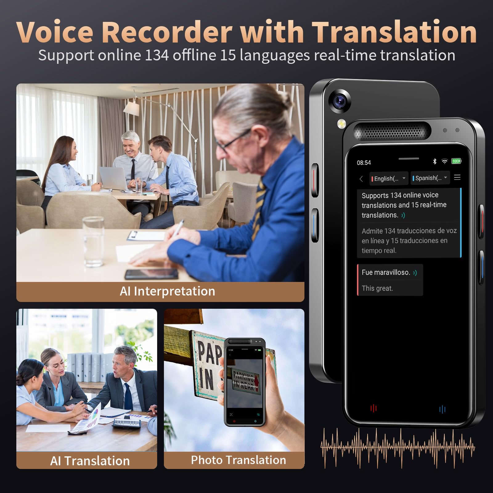 Digitales Diktiergerät Aufnahmegerät mit KI Schreibfunktion und Zusammenfassen,Übersetzung Online Offline Arbeit von 134 Sprachen,80GB Aufnahmegerät AI Voice Recorder für Vorlesungen,Meetings