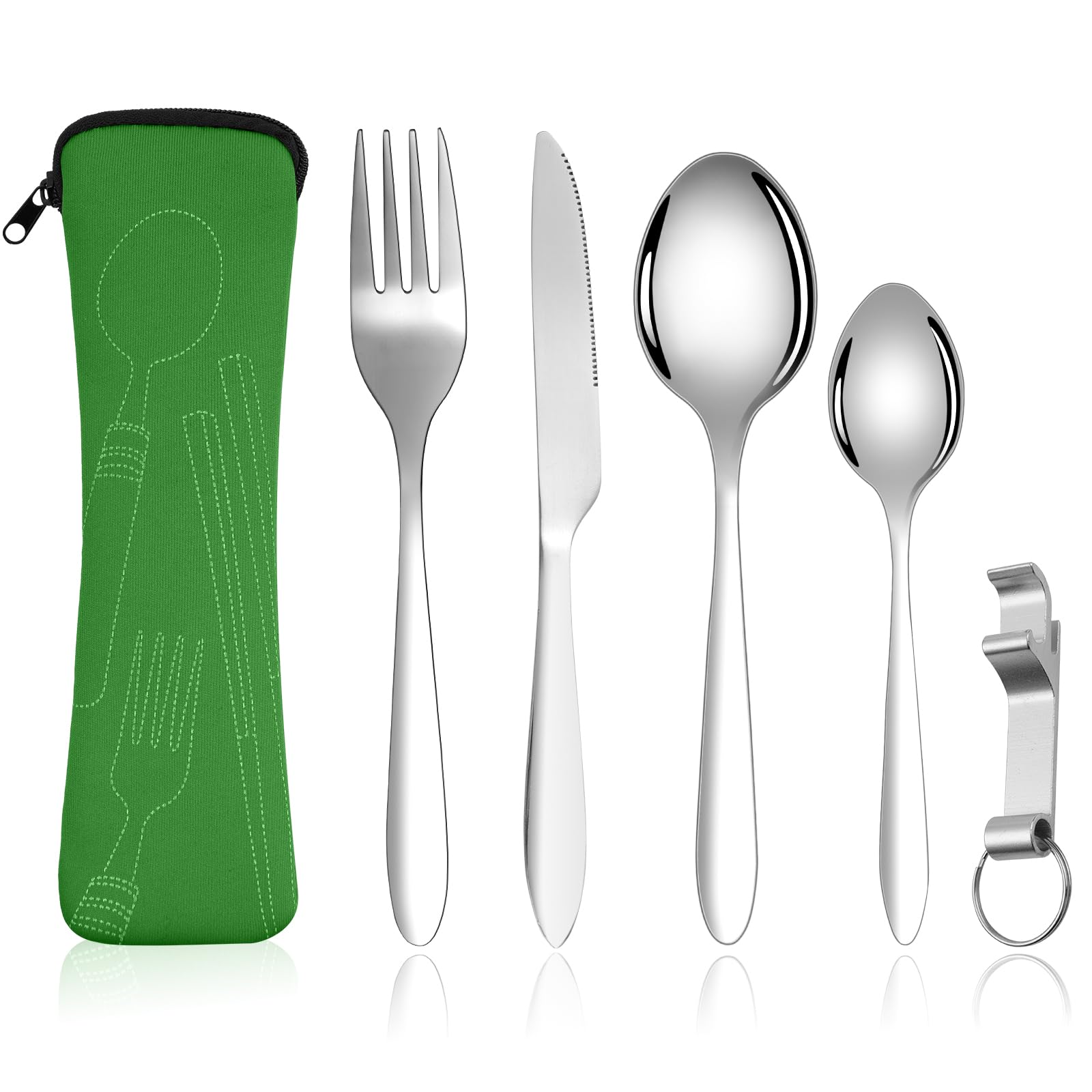 Vicloon Cubiertos de Acero Inoxidable para Llevar, 6PCS, Juego de Trabajo Cubiertos para Exteriores Viajes Camping, naranja-estrella — view 14