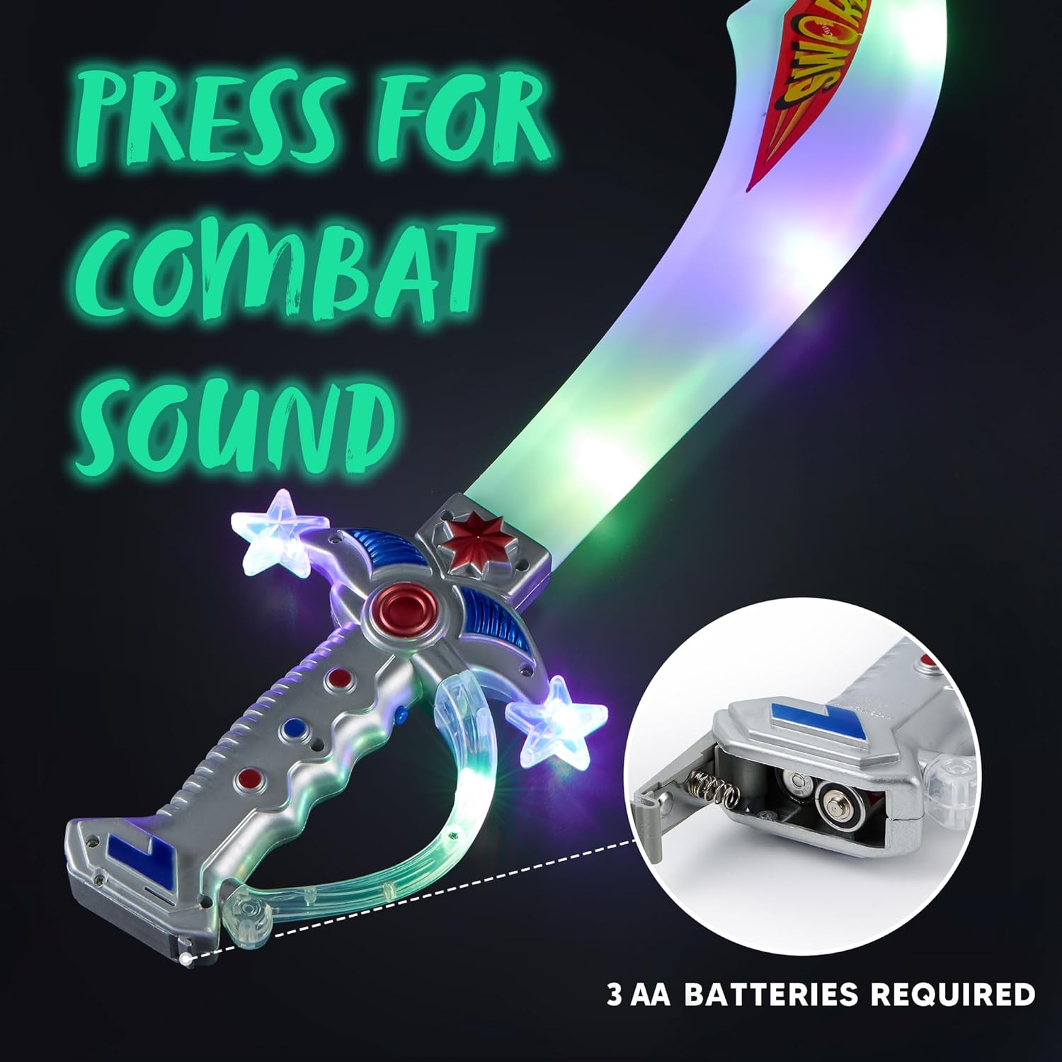 JOYIN 2 Deluxe Pirate 19.5" LED Light Up Flashing Buccaneer Swords with Motion Activated Clanging Sounds for Realistic Play, Halloween Party, by Spooktacular Creations