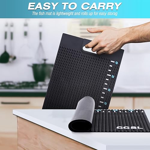 Miniatura 3 de Tapete de filete de pescado, tapete de limpieza de pescado enrollable con regla de pescado, tabla de limpieza de peces fácil de limpiar y portátil,