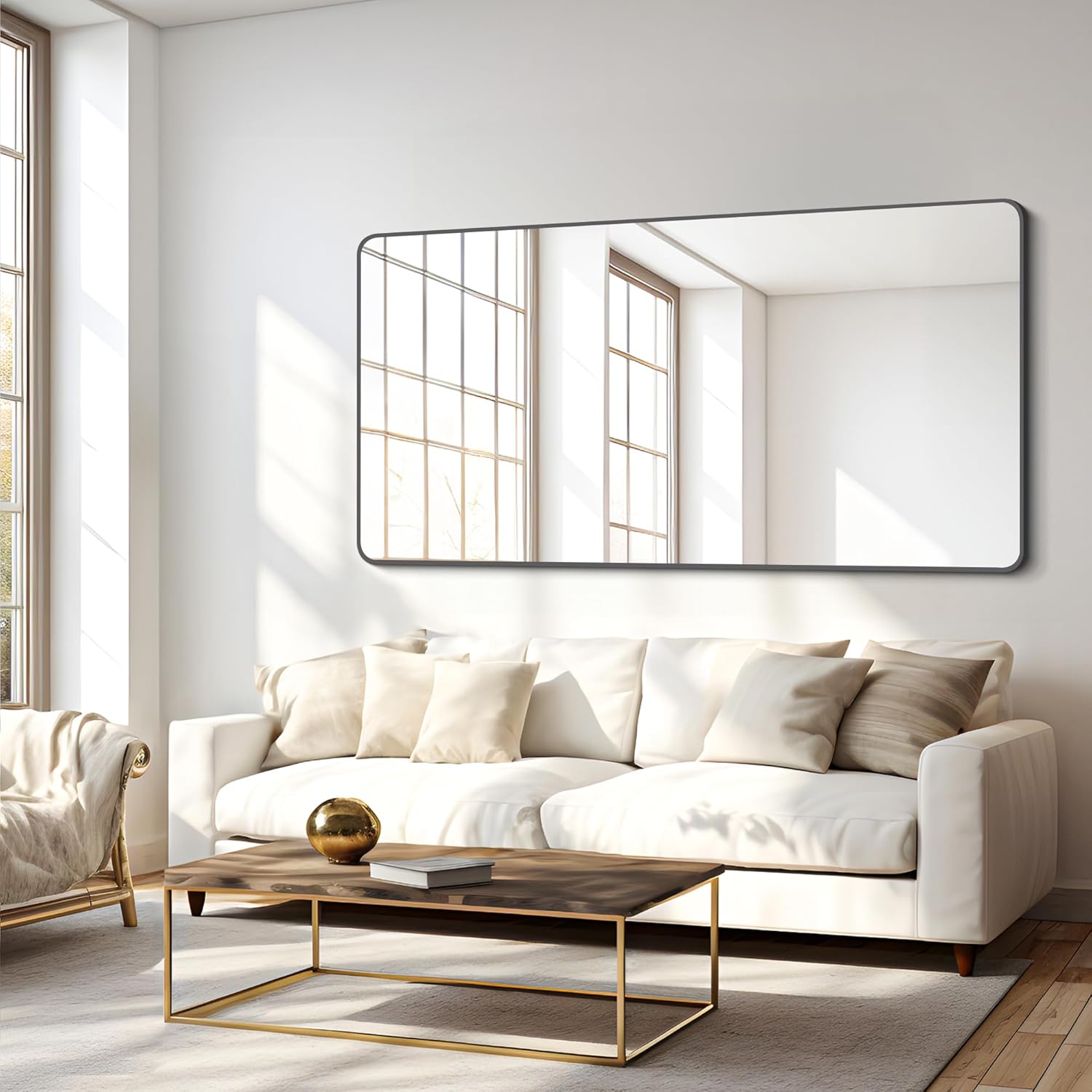 FORBATH Bathroom Mirror 30" X 60",Large Rectangular Wall Mirror, Black Metal Framed Rounded Corner Wall Mounted Mirror for Bathroom Bedroom Entryway Decor(Horizontal/Vertical) - Image 2