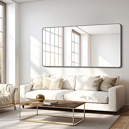 Miniatura 2 de FORBATH Espejo de baño de 30 x 60 pulgadas, espejo de pared rectangular grande, marco de metal negro, espejo de pared de esquina redondeada para