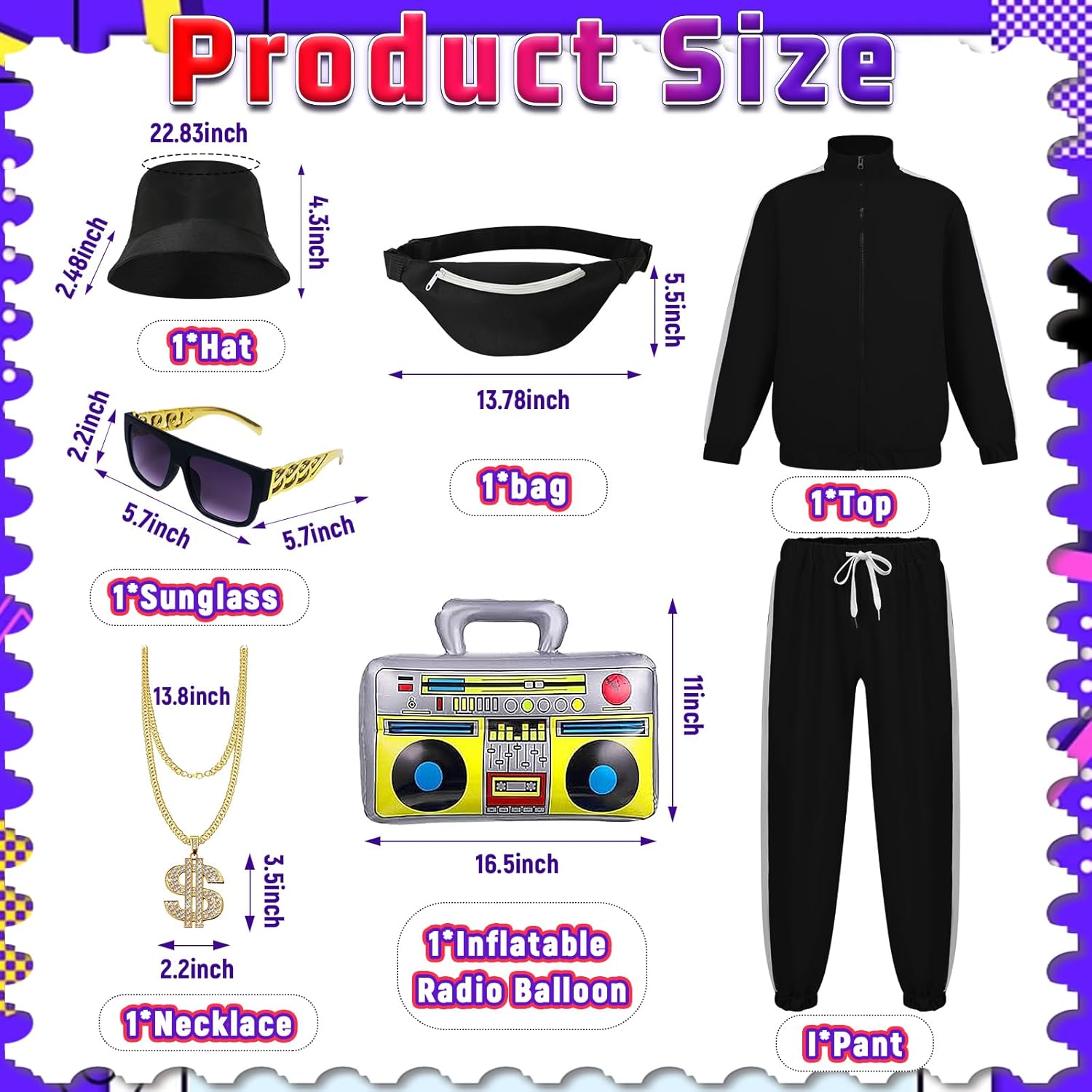 80s 90s Outfit for Men Tracksuit Costume, Hip Hop Outfit Set Vintage Beach Tracksuit for Themed Disco Party Costumes