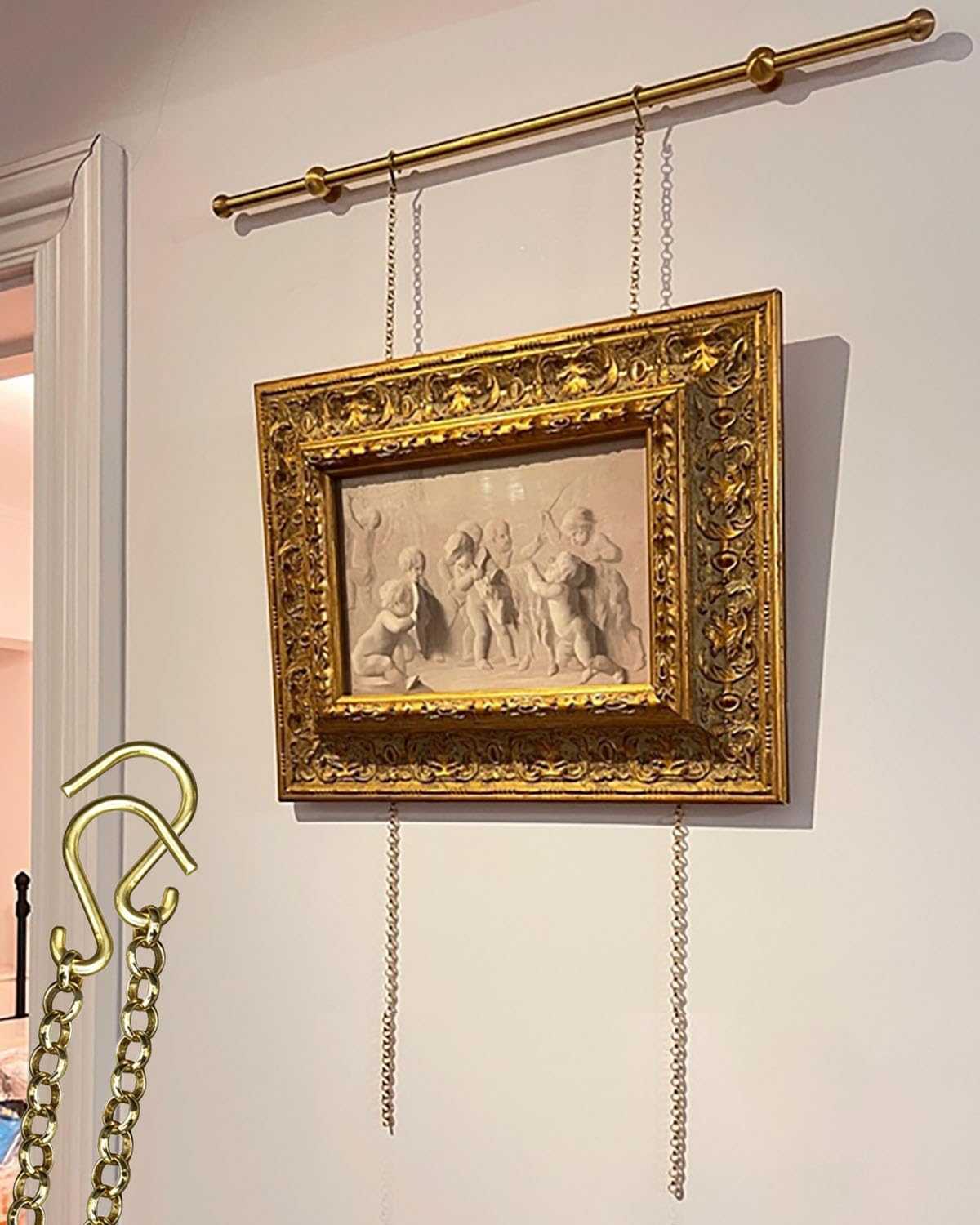 Colgar Cuadros Kit de Alambre de Latón para Colgar Cuadros/riel de Galería | Colgadores de Estilo Francés para Decoración de Pared, Barra de Suspensión para Marcos de Fotos de 120, 140, 150, 160 y 220cm