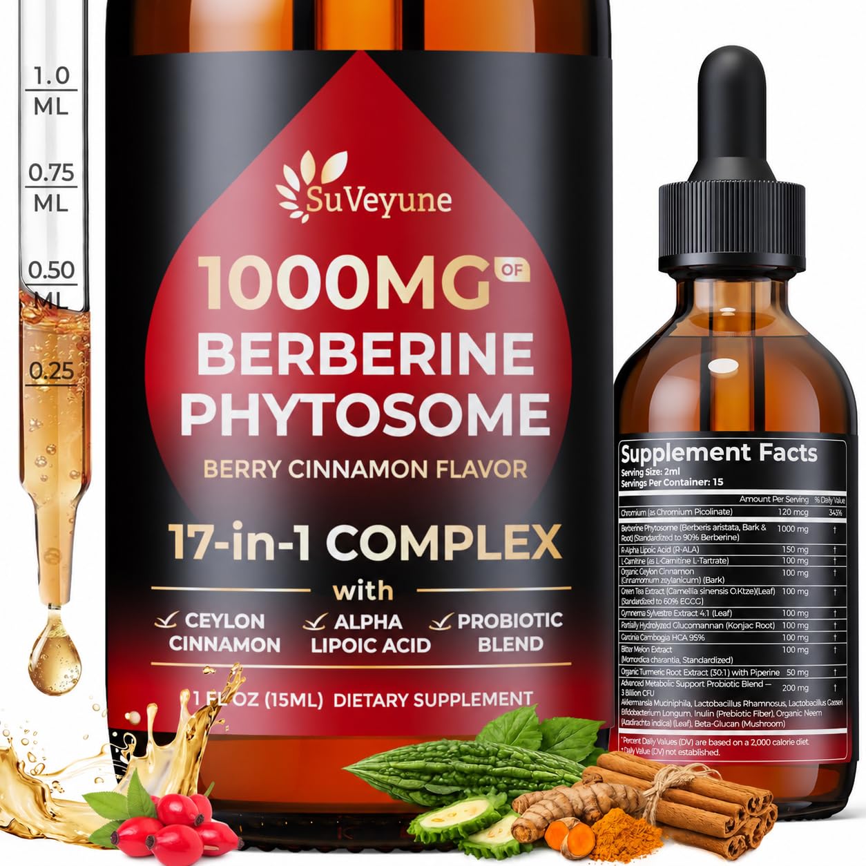 Berberine with Ceylon Cinnamon Supplement Phytosome Liquid Drops 1000mg — Amazon image 10
