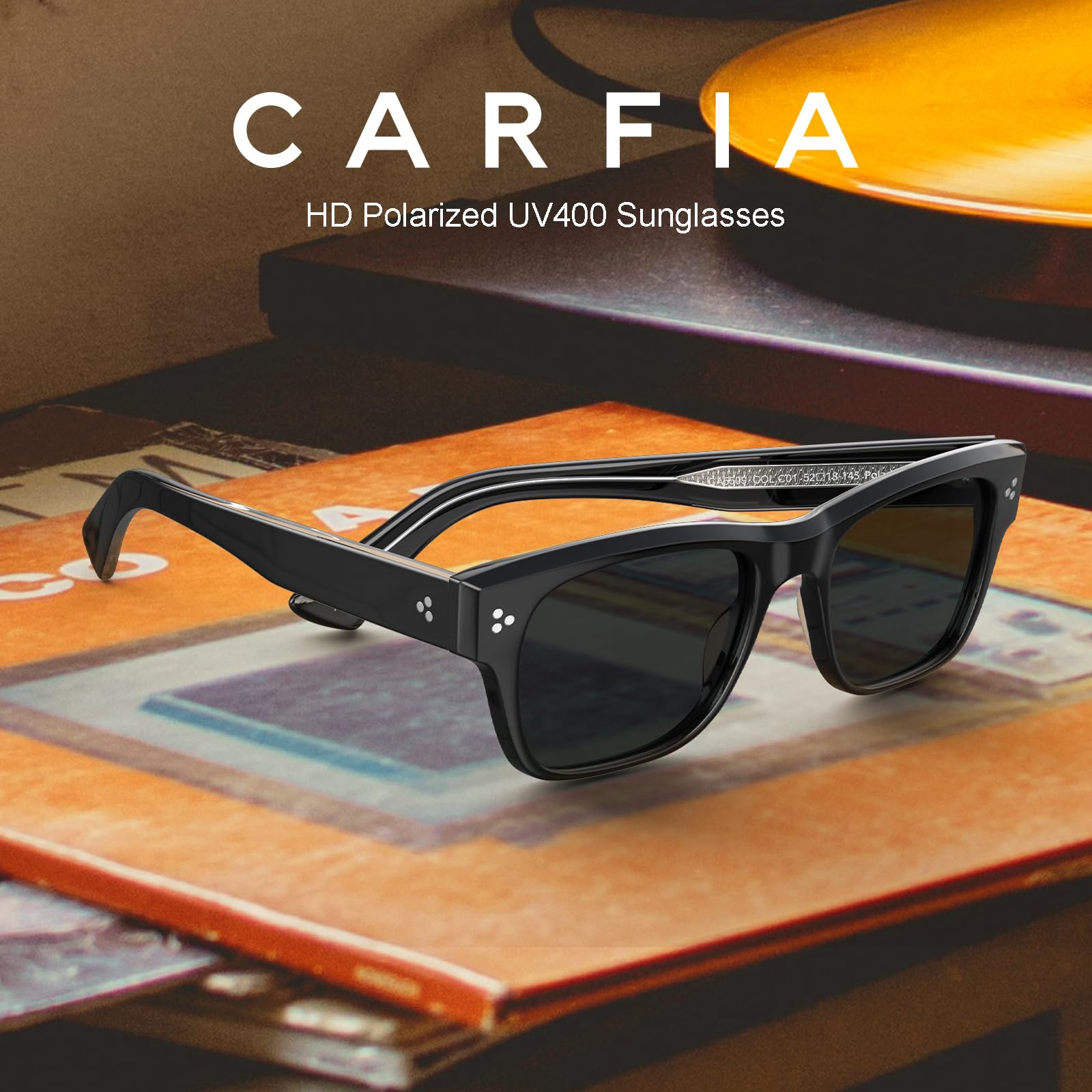 CARFIA Okulary przeciwsłoneczne dla mężczyzn Polaryzacyjne Ochrona UV400 Nowoczesne retro Acetat Kwadratowe oprawki Okulary do jazdy samochodem CA5509
