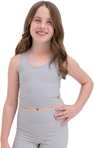 Ethika Girl's Long Line Bra Stretch with Moisture Wicking for Active Play (Grey,