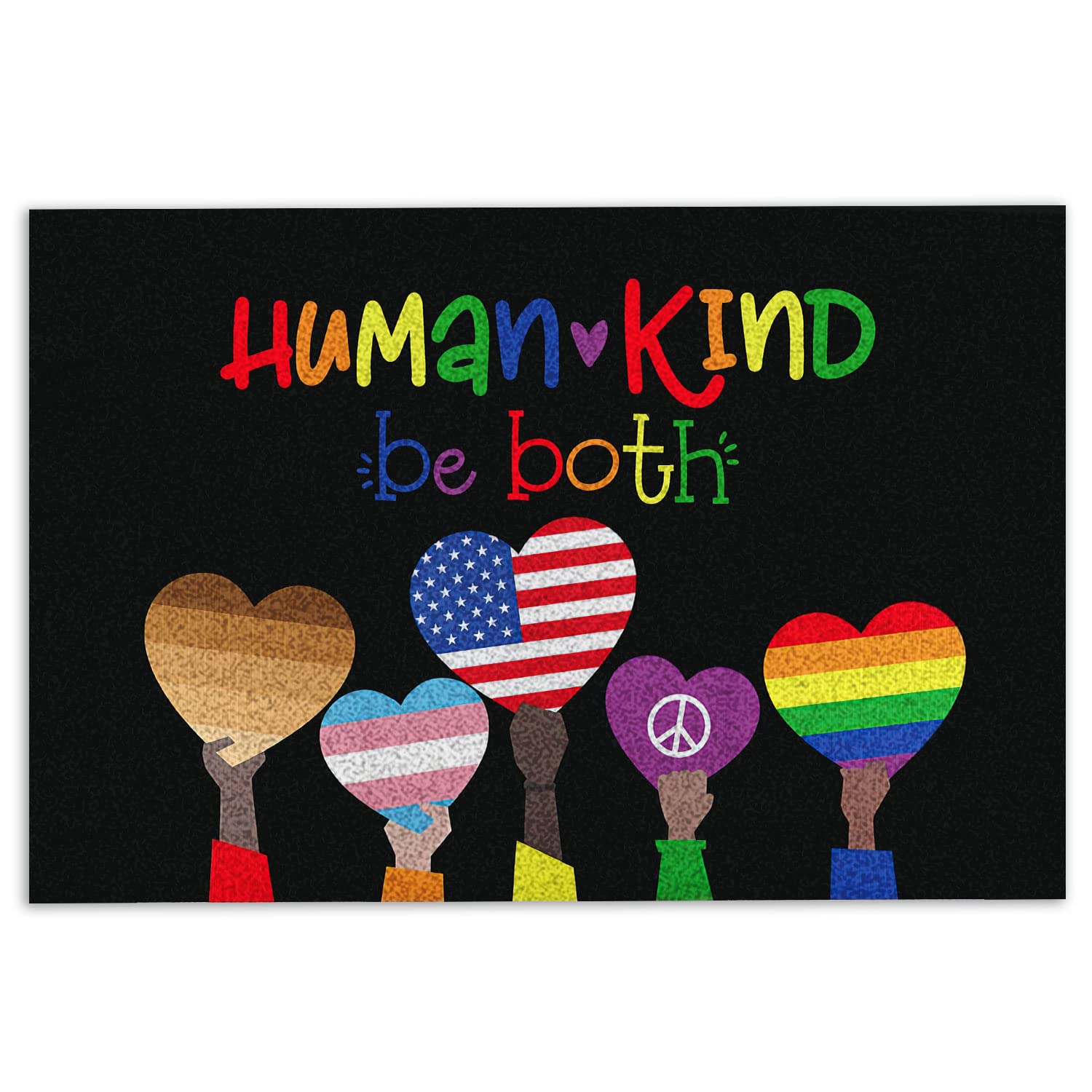 OhaPrints Humankind Be Both LGBT LGBTQ Pride Love is Love Peace Equality Welcome Doormat Front Rubber Door Mat Home Porch Decor Outdoor Indoor