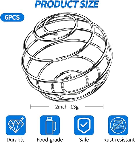 Miniatura 2 de 6 bolas agitadoras, bolas batidoras de alambre inoxidable 304 de gran tamaño para mezclar polvos, batidos de proteínas, bebidas, mezclador de vasos