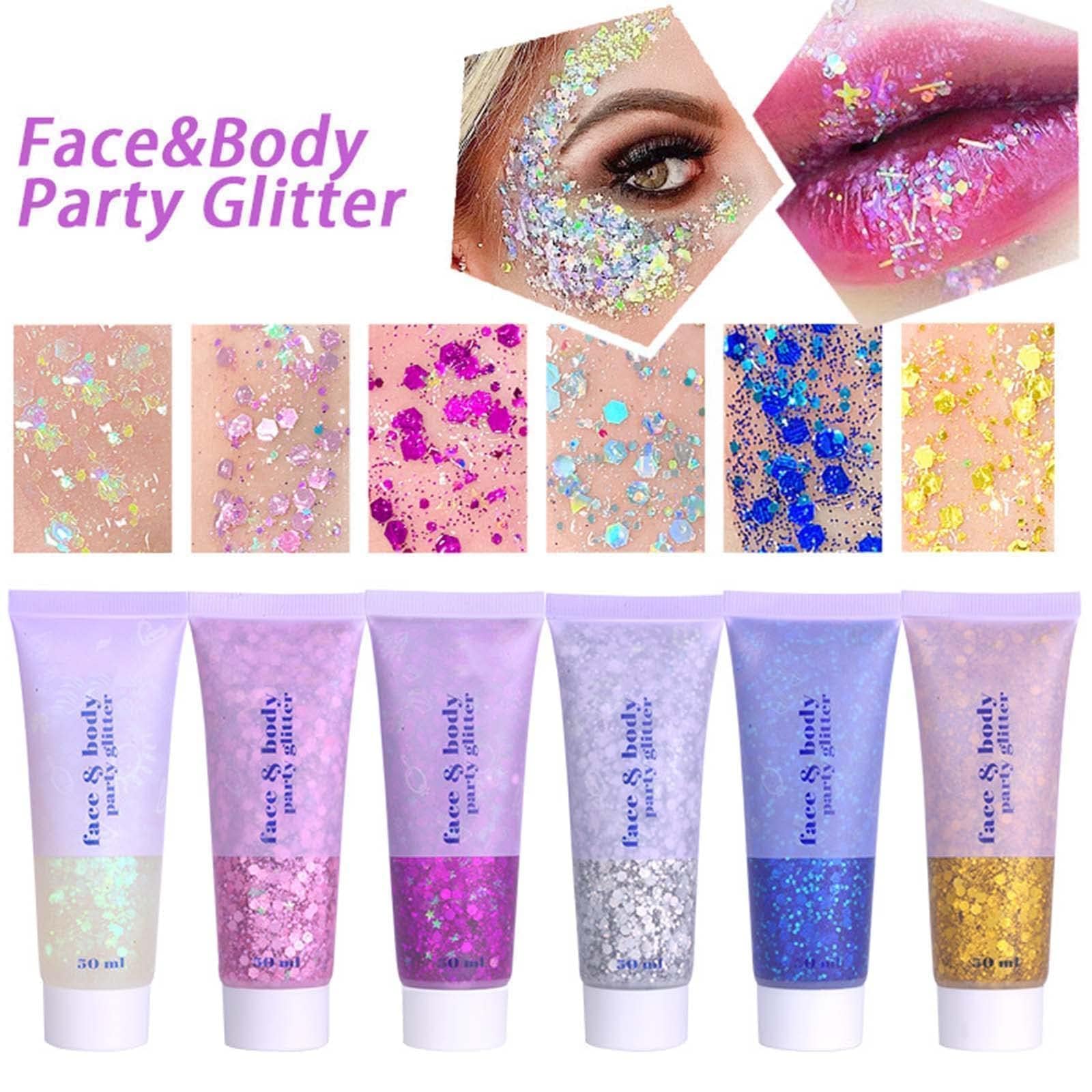 Prreal Body Glitter Gel 50ml, Face Glitters Body Gel Sequins Shimmer Liquid Eyeshadow, Chunky Glitter for Face Hair Nails, Holographic Cosmetic Laser Powder Festival Glitter Makeup(05 Silver)