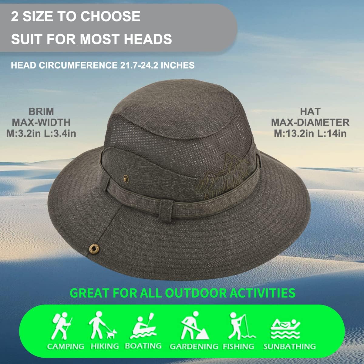 Sun Hat for Men, Cotton Embroidery Summer Outdoor Sun Protection Wide Brim Bucket Hat Foldable Safari Boonie Hat - Image 4
