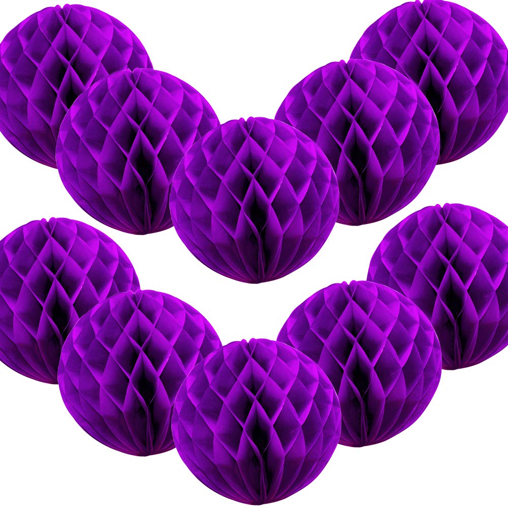 Time to Sparkle 10 Pack Tissue Paper Honeycomb Balls Table Centrepiece Lantern Garland Wedding Decoration Ball-Purple, 8"(20cm)