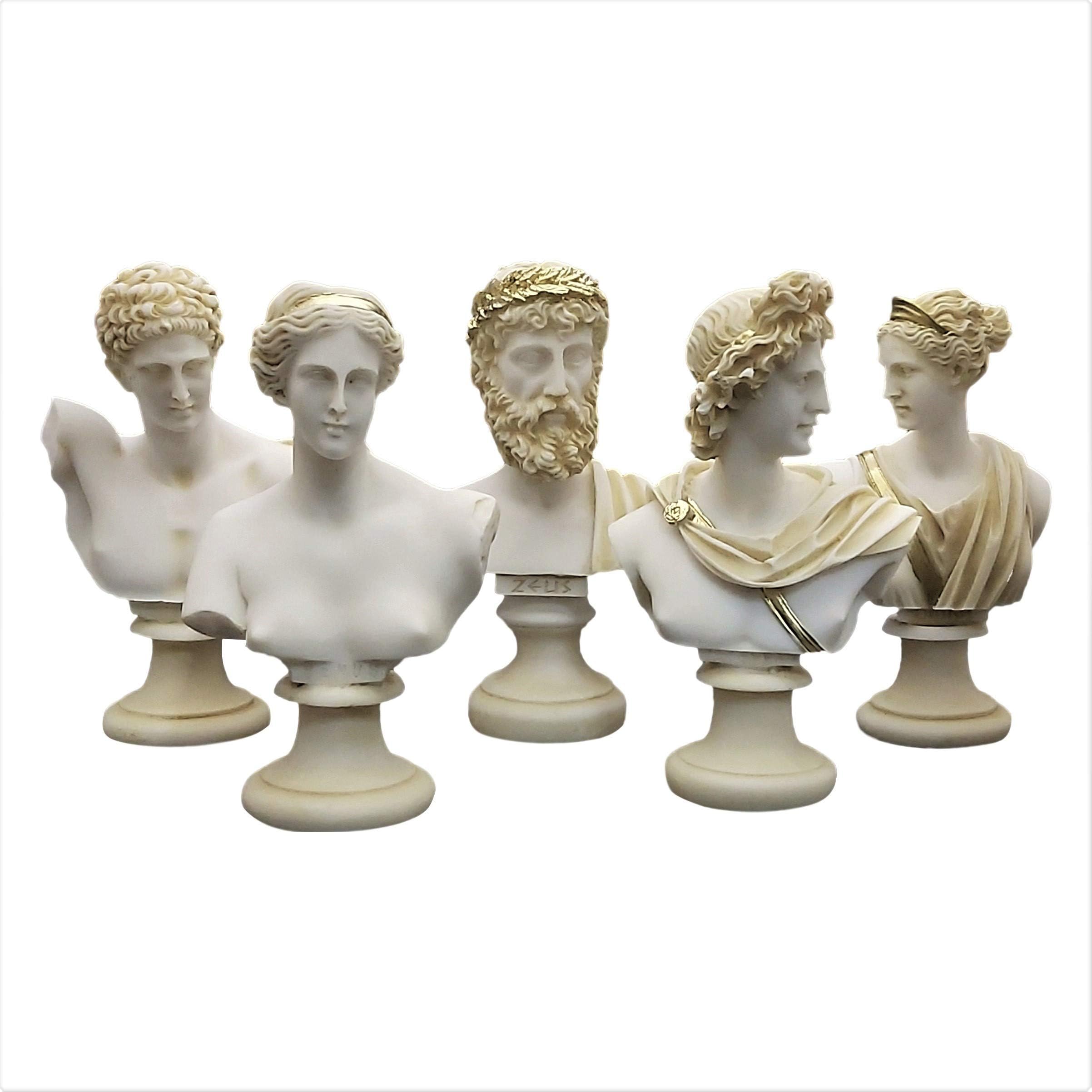 Set 5 Bust Head God Zeus Artemis Aphrodite Hermes Apollo Greek Roman Statue