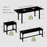Vista 2 de Feonase Juego de mesa de comedor de 5 piezas para 4-8 personas, juego de mesa de cocina grande extensible de 63 pulgadas con 2 bancos y 2 taburetes