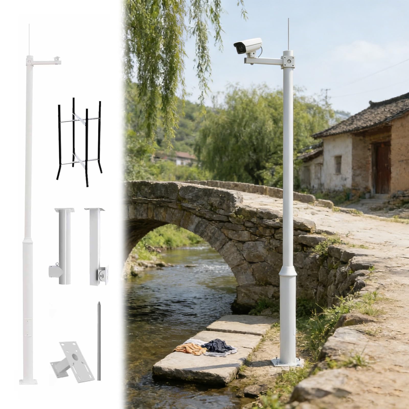 SRNSAEB Segmented Security Camera Post/Street Lamp Column, Extra Tall Surveillance Bracket And Stand for P-T-Z/C-C-T-V/Dome/Solar, Commercial Camera Extension Pole(1.0m/3.3ft)