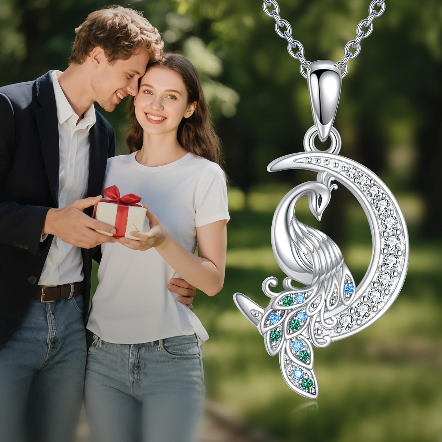 Peacock Necklace Sterling Silver Moon Pendant Animal Jewelry Gifts for Women - Image 6