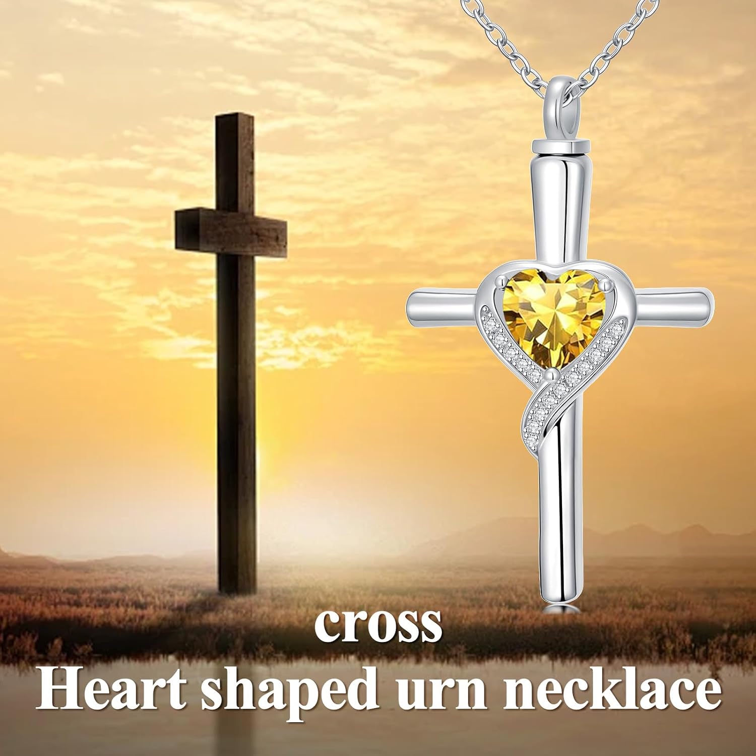 TOUPOP Cross Urn Necklaces for Ashes Birthstone Cremation Jewelry 925 Sterling Silver Cross Memorial Keepsake Funeral Jewelry for Women (with Funnel Filler)