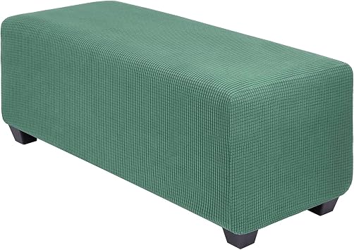 CONRUSER Stretch Ottoman Covers, Soft Jacquard Ottoman Slipcovers Rectangle Storage Stool Cover Footstool Slipcover for Living Room Furniture Protector Pea Green, Medium