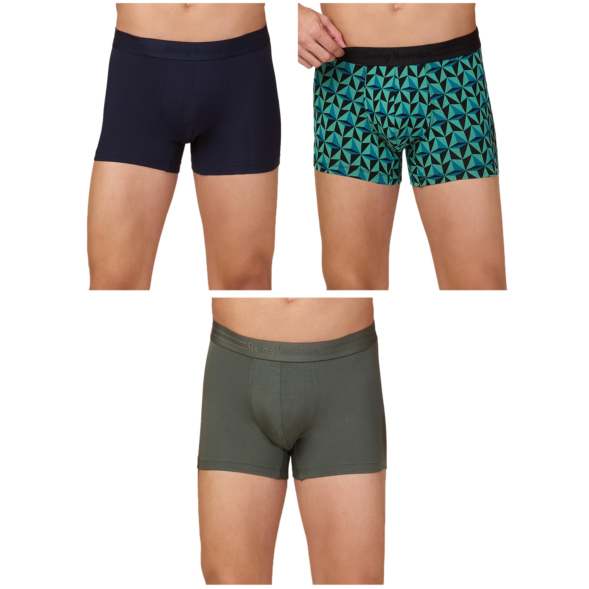 Pack of 3 Men's Trunks Clothing (Navy,Olive,Black)-image-21