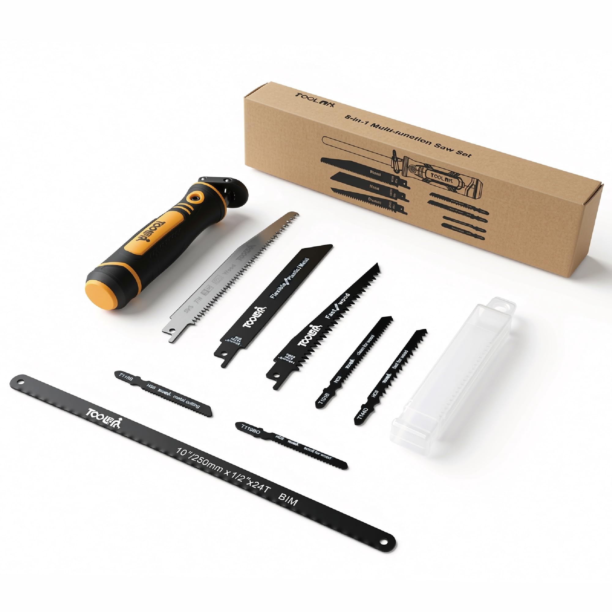 TOOLAN: Sega a Mano 8 in 1 Multi Lame per Cartongesso, Legno, Metallo, Plastica, Compensato - Lama Lunga
