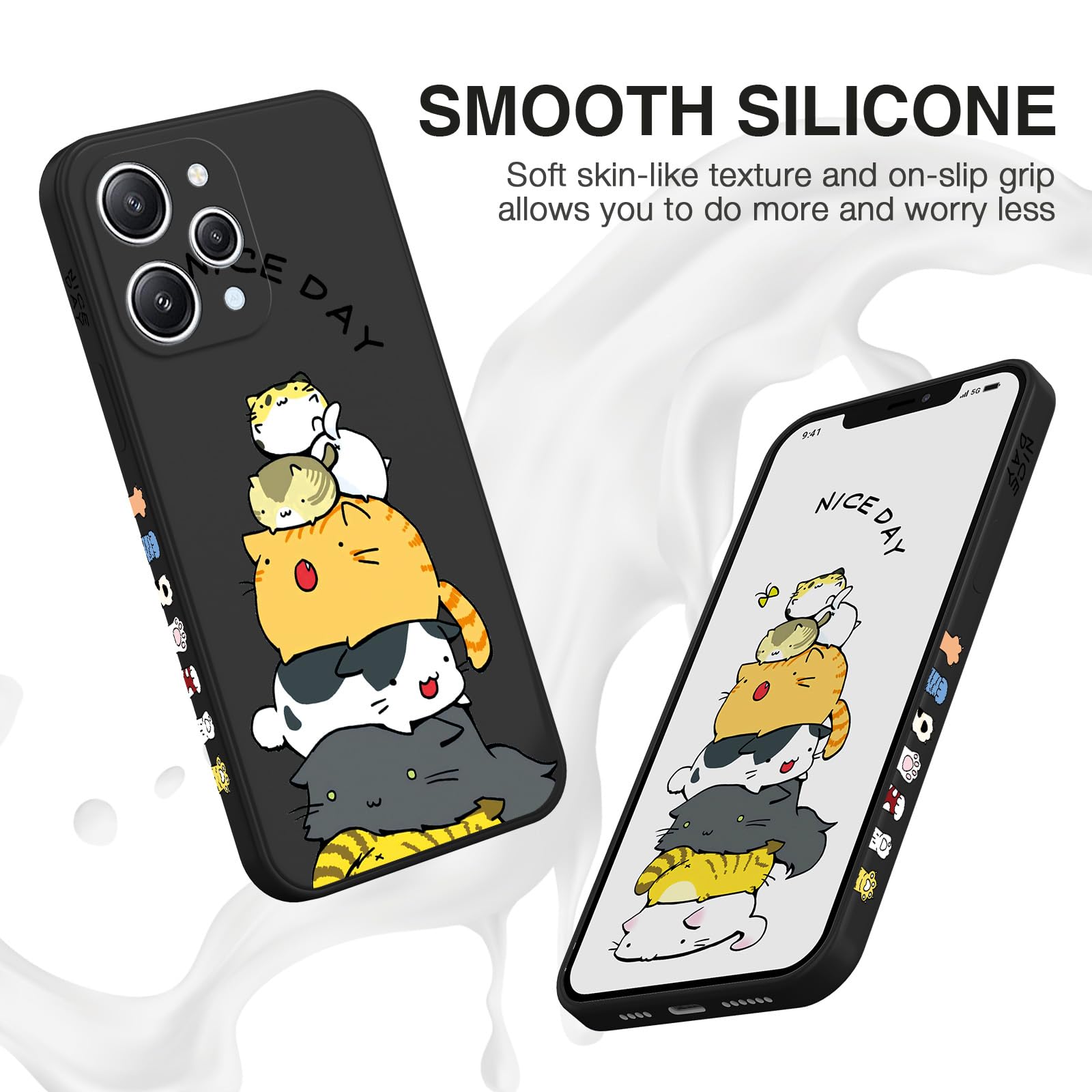 XINYEXIN Handyhülle Für Xiaomi Redmi Note 13 4G – Wellenform, Flüssiges Silikon, Stoßfest, Schwarz