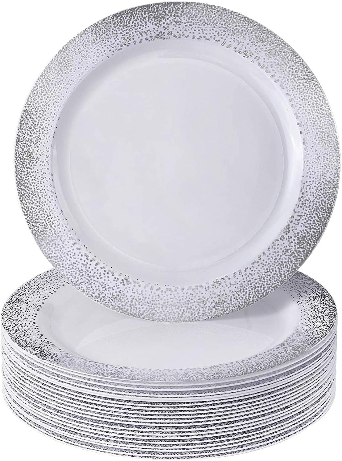 Silver Spoons DISPOSABLE PLASTIC DINNER PLATES 7.5' Silver