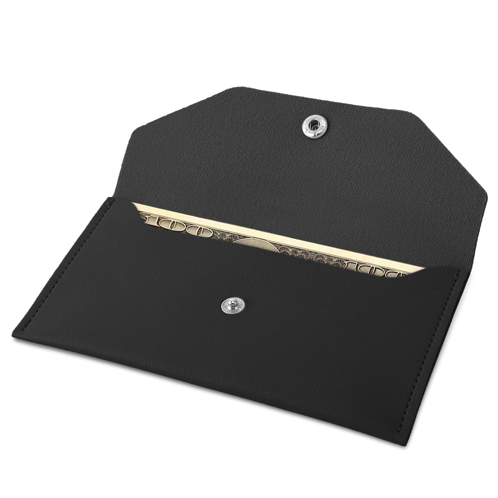 Teaaha Cash Wallet Genuine Leather Money Stuffing Wallets Organizer Reusable Budget Envelope Wallet Retro Clutch Wallets for Men Women Cash Check Billing, Minimalist Design (Black)