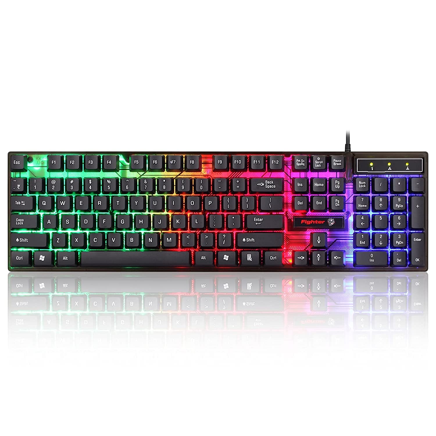 Enter Fighter USB Gaming Keyboard with Rainbow LED Lights, Windows Lock Key with 12 Multimedia Keys, Splash Resistant, LED Control Key d-3