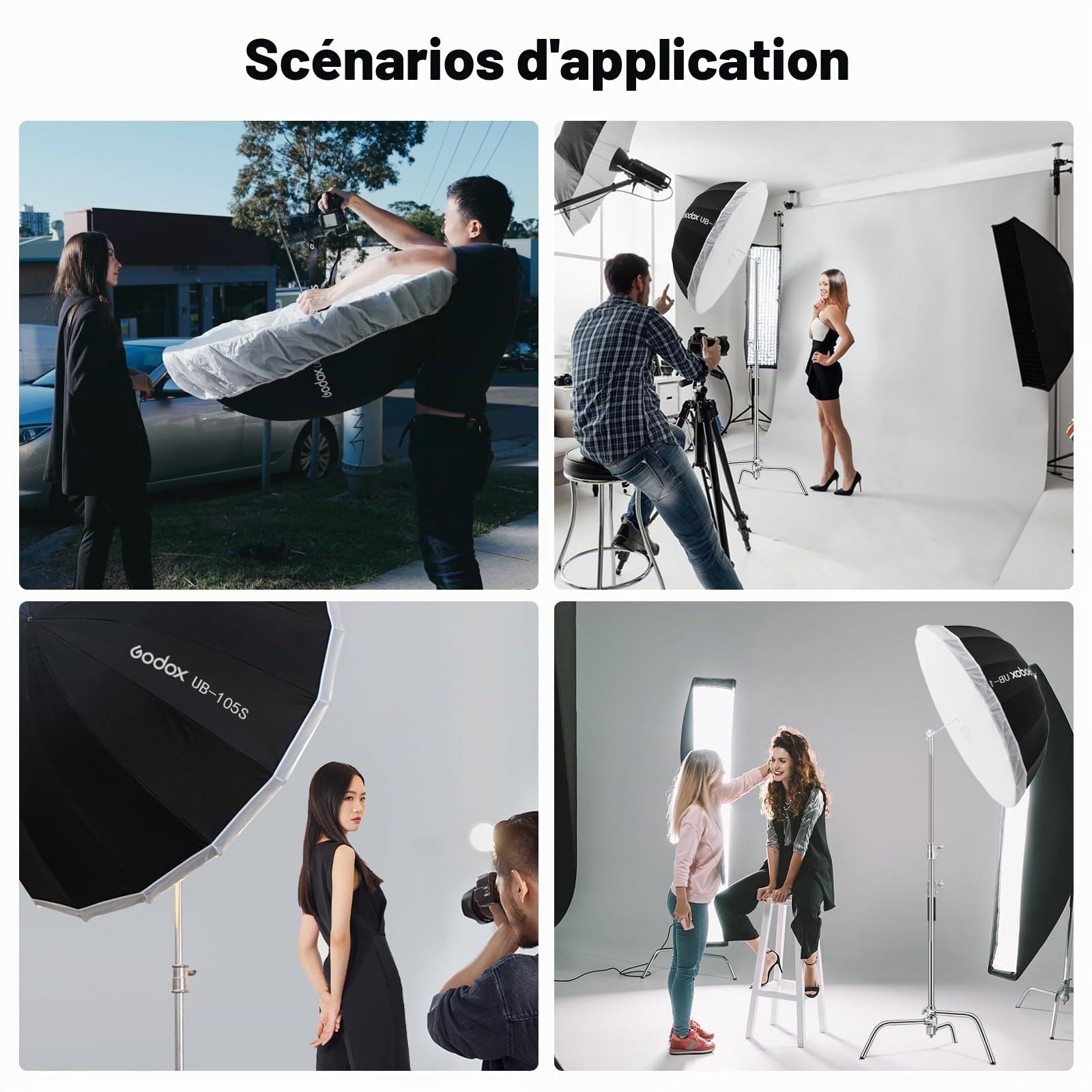 Godox UB-105 Parapluie parabolique réfléchissant profond avec couvercle diffuseur pour studio vidéo Argenté 105 cm