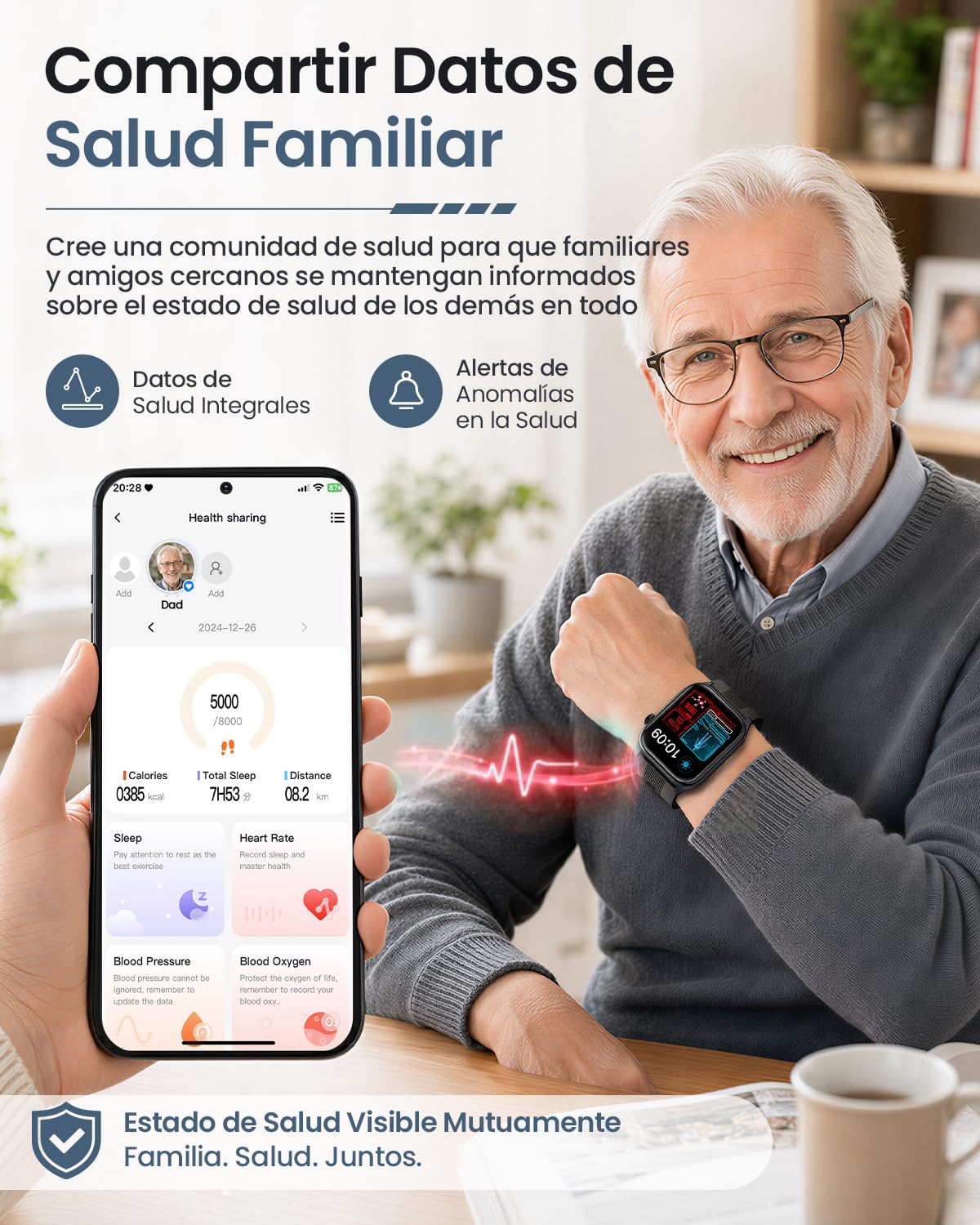 FOSMET S101 Reloj Inteligente Hombre Presión Arterial, 24H ECG HRV, Negro | 2.06" AMOLED Smartwatch Salud, SpO2, IMC, Frecuencia Cardíaca, Monitor de Sueño, Estrés, Llamadas Bluetooth con Android e iOS