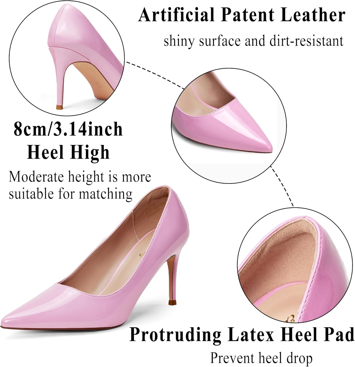 Elisabet Tang 3 in Classic Pointy Pull on Heeled Wedding Pumps - Comfortable Stiletto Closed Toe Dress Heels for Prom Work - Image 4