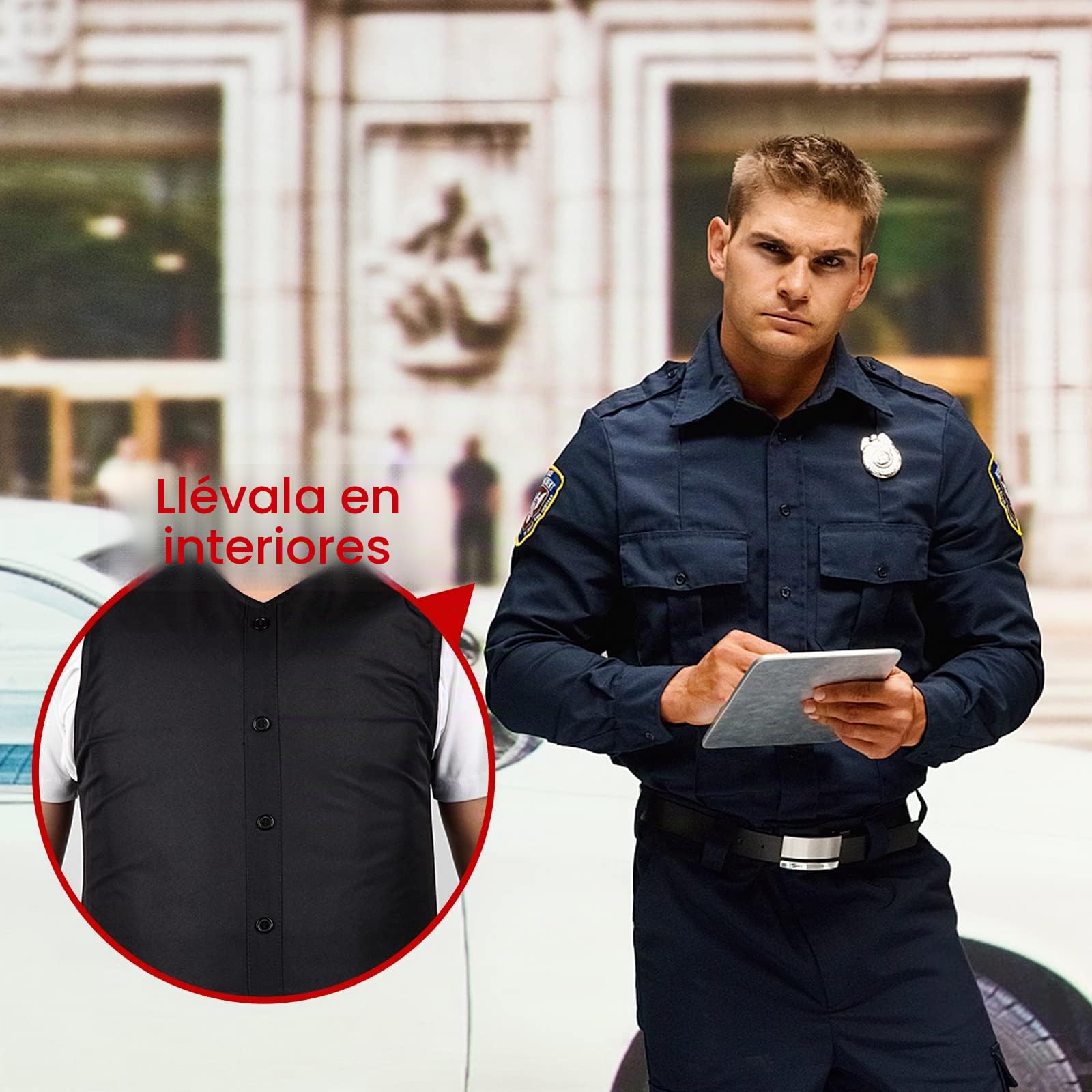 Chaleco de protección antipinchazos para hombre, ajuste delgado, cuello en V, sin mangas, con 5 botones, para policía, protección de seguridad