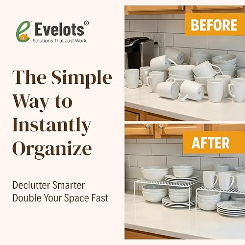 Miniatura 3 de Evelots Organizador de estantes de alambre para armario de cocina, paquete de 4 elevadores de metal grandes y resistentes, duplica tu espacio en la