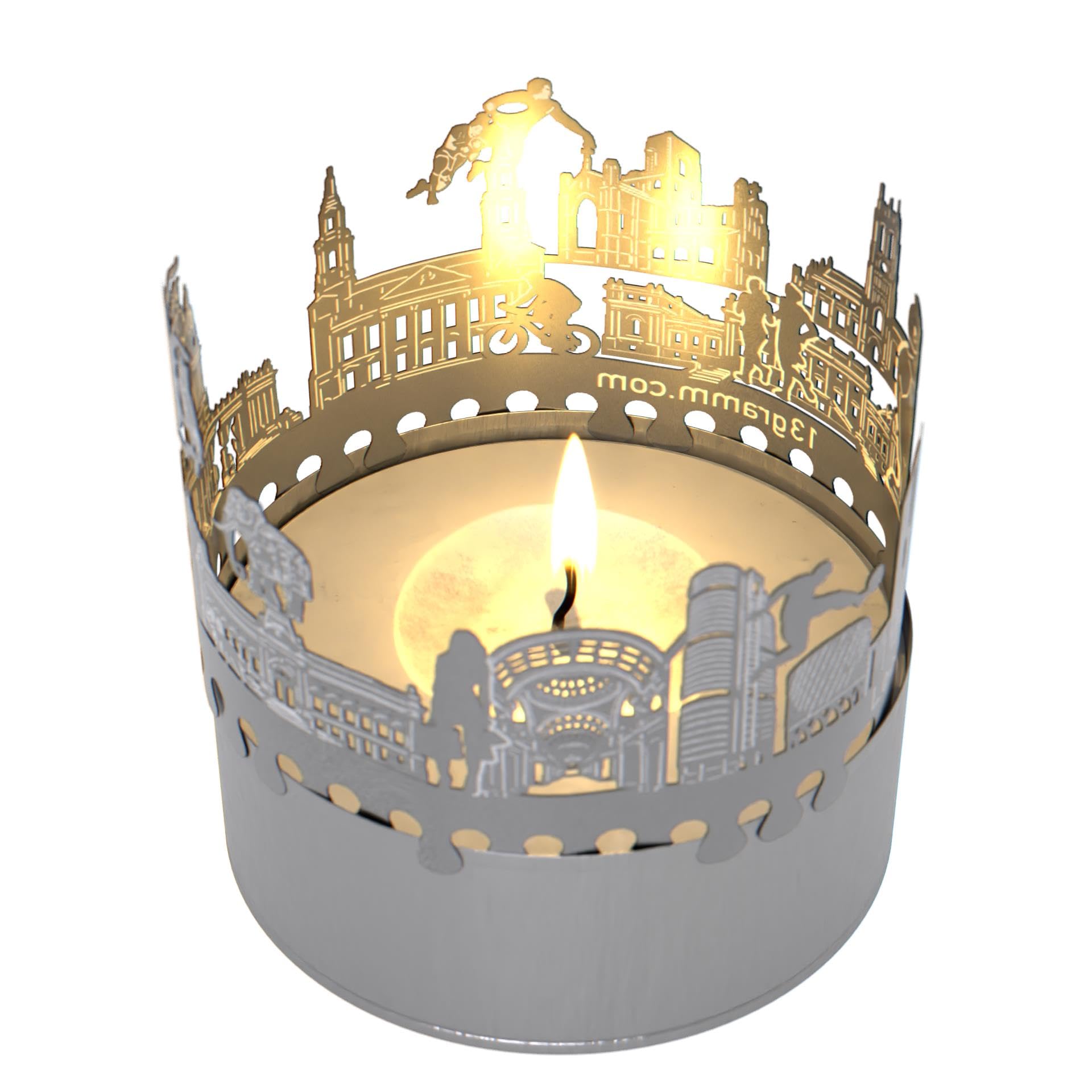 13Gramm Stainless Steel Leeds Skyline Shadow Play Candle Attachment | Souvenir Gift For Leeds Fans | Beautiful Room Decor | City Landmarks In Mesmerizing Shadow Projection