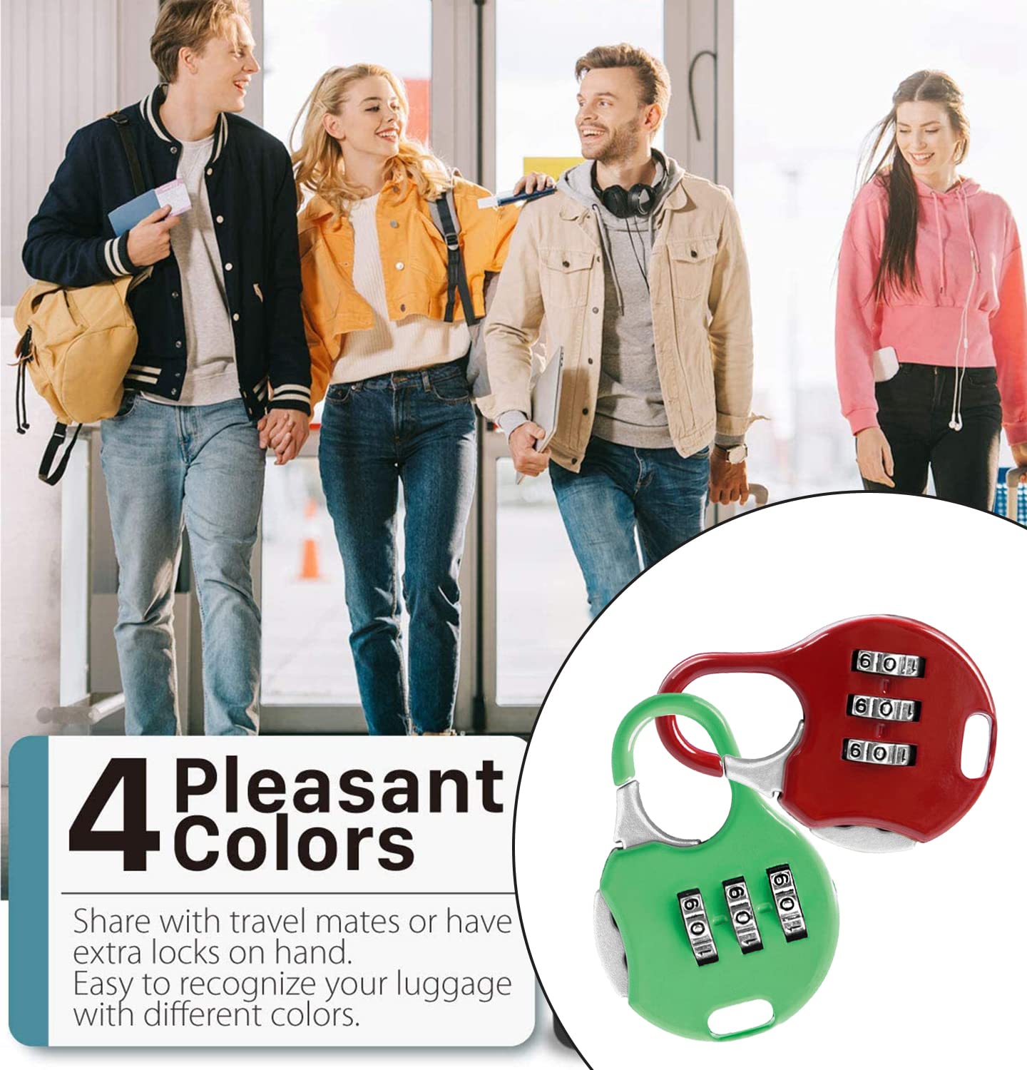 SYGA Portable Luggage Lock 3 Digit Code Number Padlock Sliding Combination Travel Number Lock for Suitcase, Backpack, Lockers, Cabinet, Briefcase, Travel Bag, Gym, Laptop, Baggage Bag - Round, Red 2